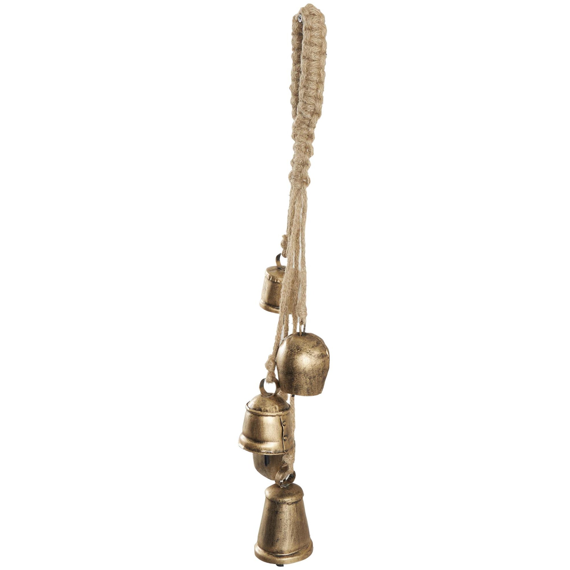 Metal Cascading Cluster Indoor Outdoor Decorative Cow Bells with Jute Hanging Rope