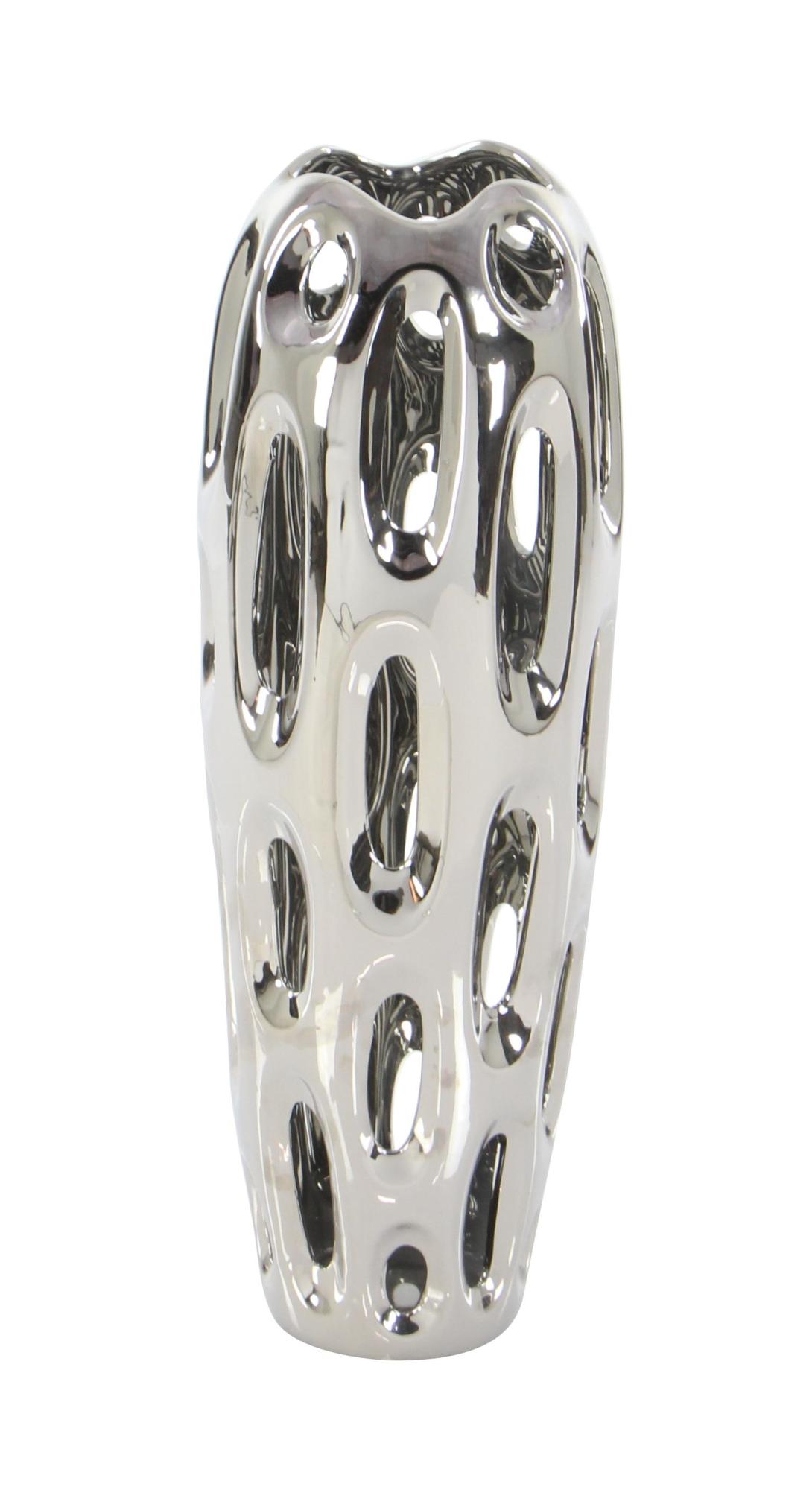 Silver Ceramic Decorative Vase with Cut Out Designs