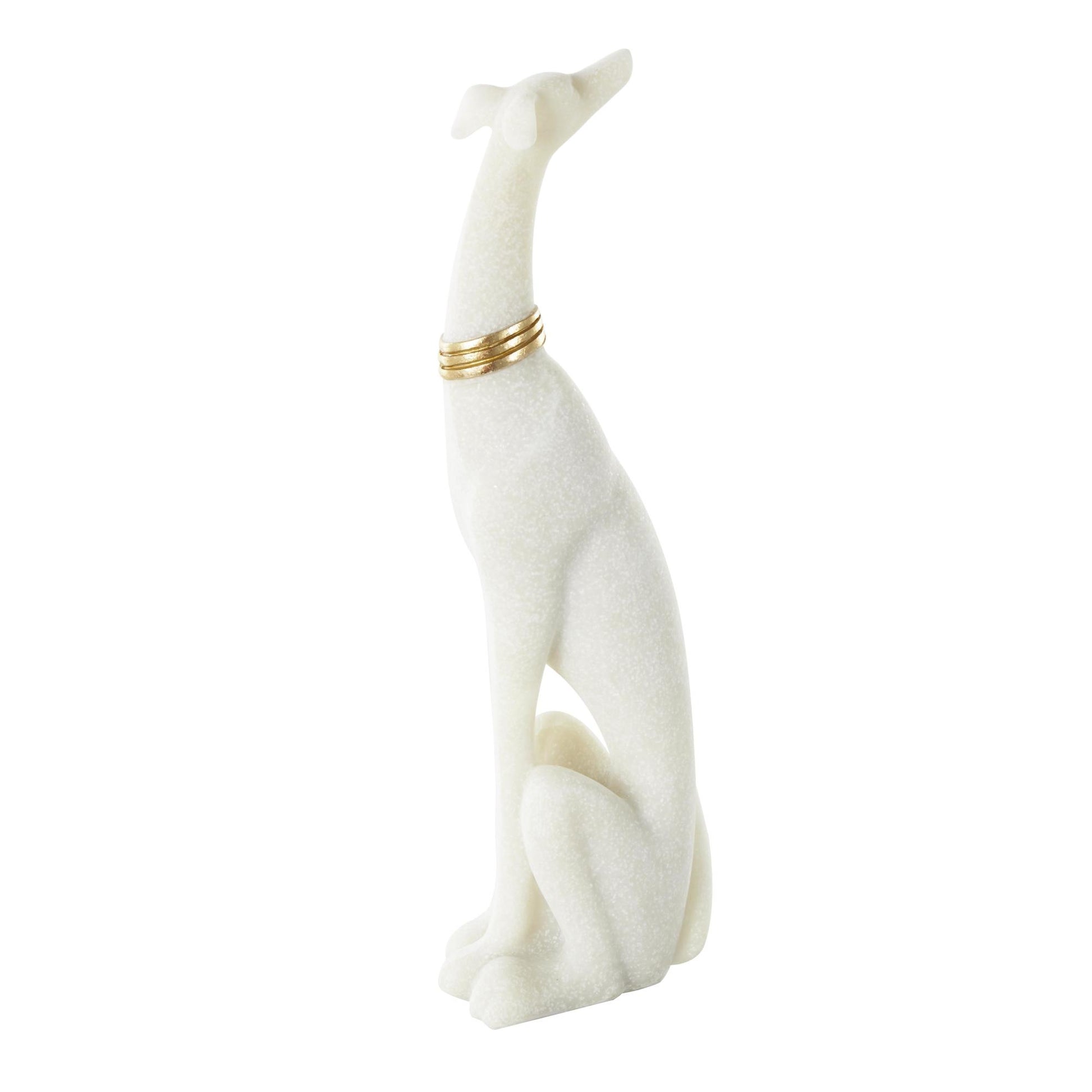 Dog Cream Polystone Sitting Decorative Sculpture with Gold Collar