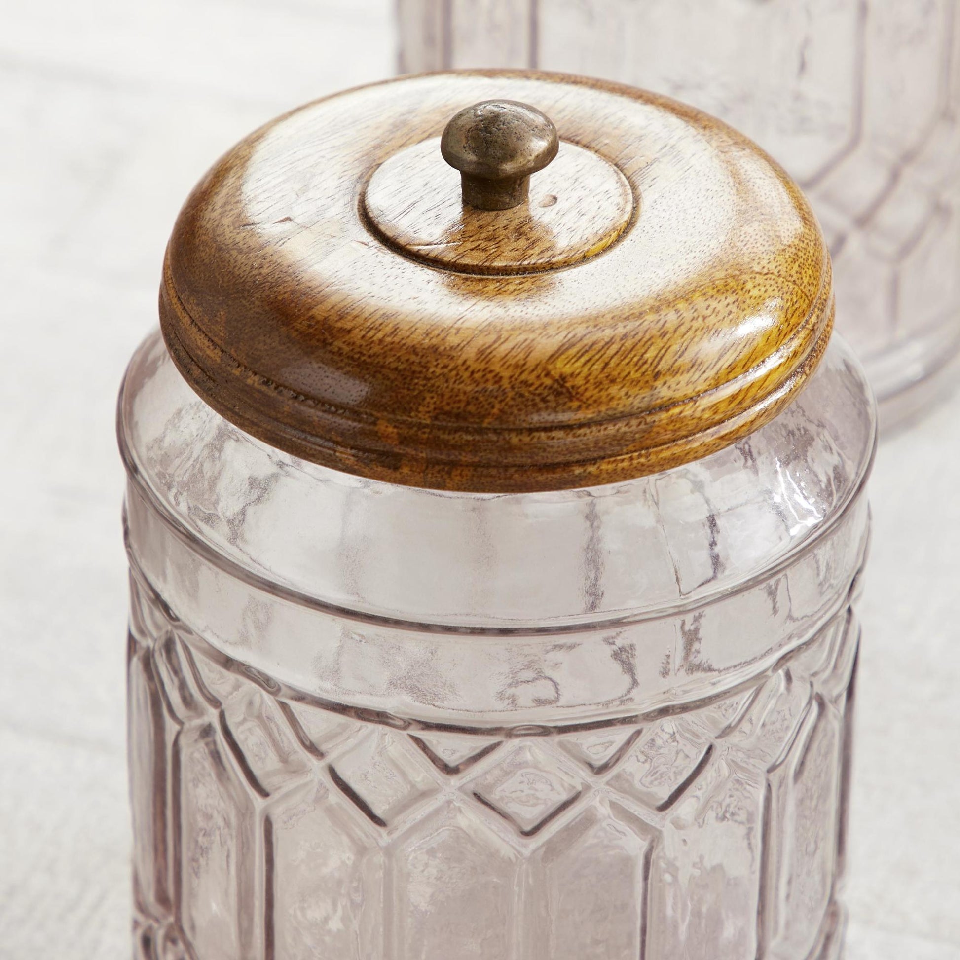 Set of 3 Clear Glass Living Room Decorative Jars with Wood Lids