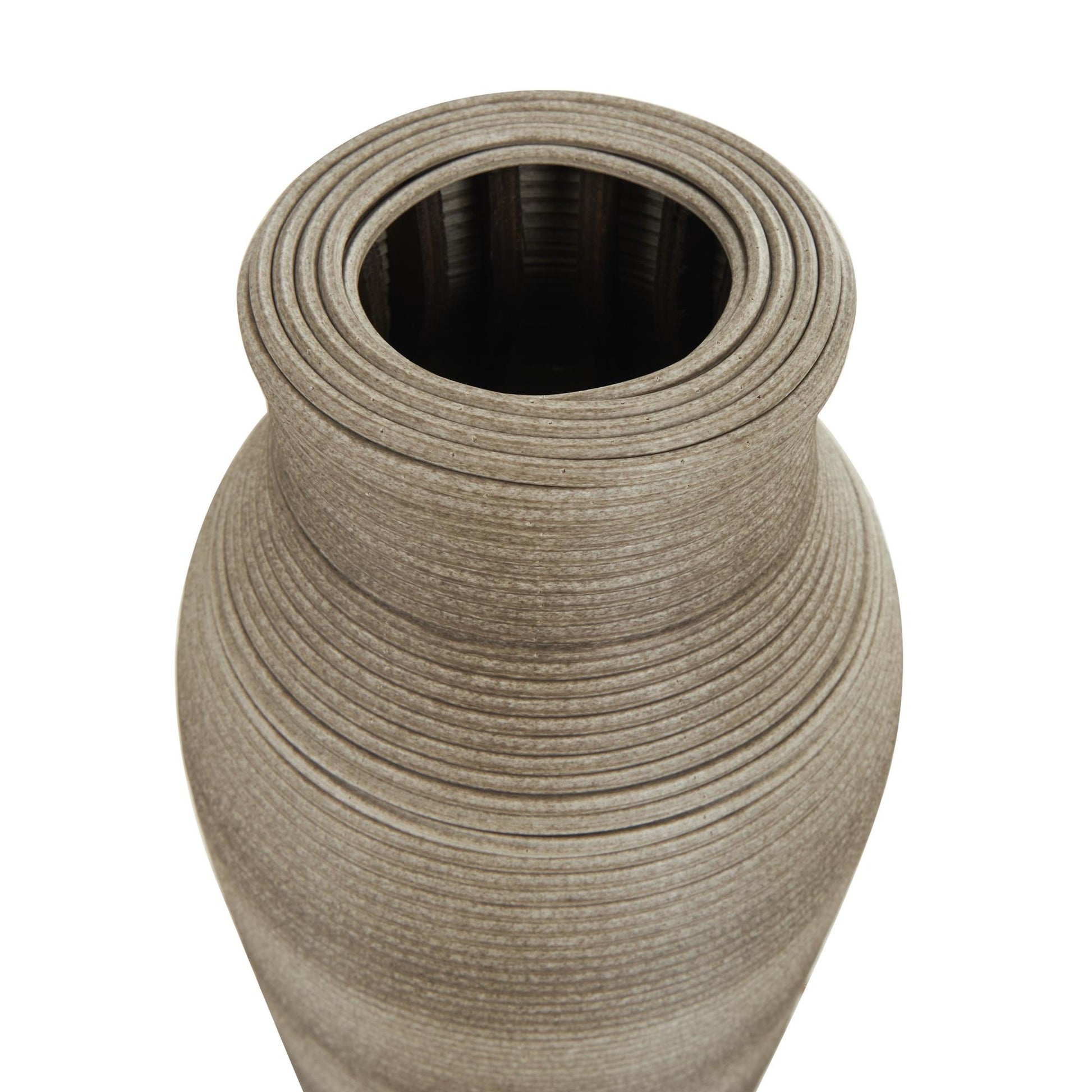 Brown Seagrass Handmade Ribbed Decorative Vase with Coiled Seagrass Base