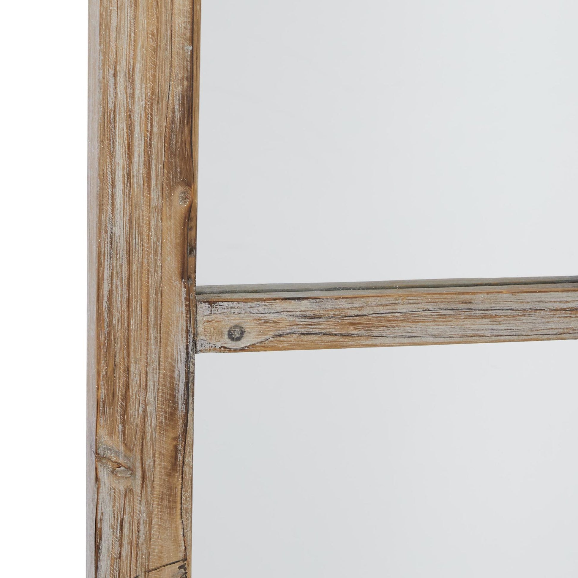 Brown Wood Arched Window Pane Room Wall Mirror