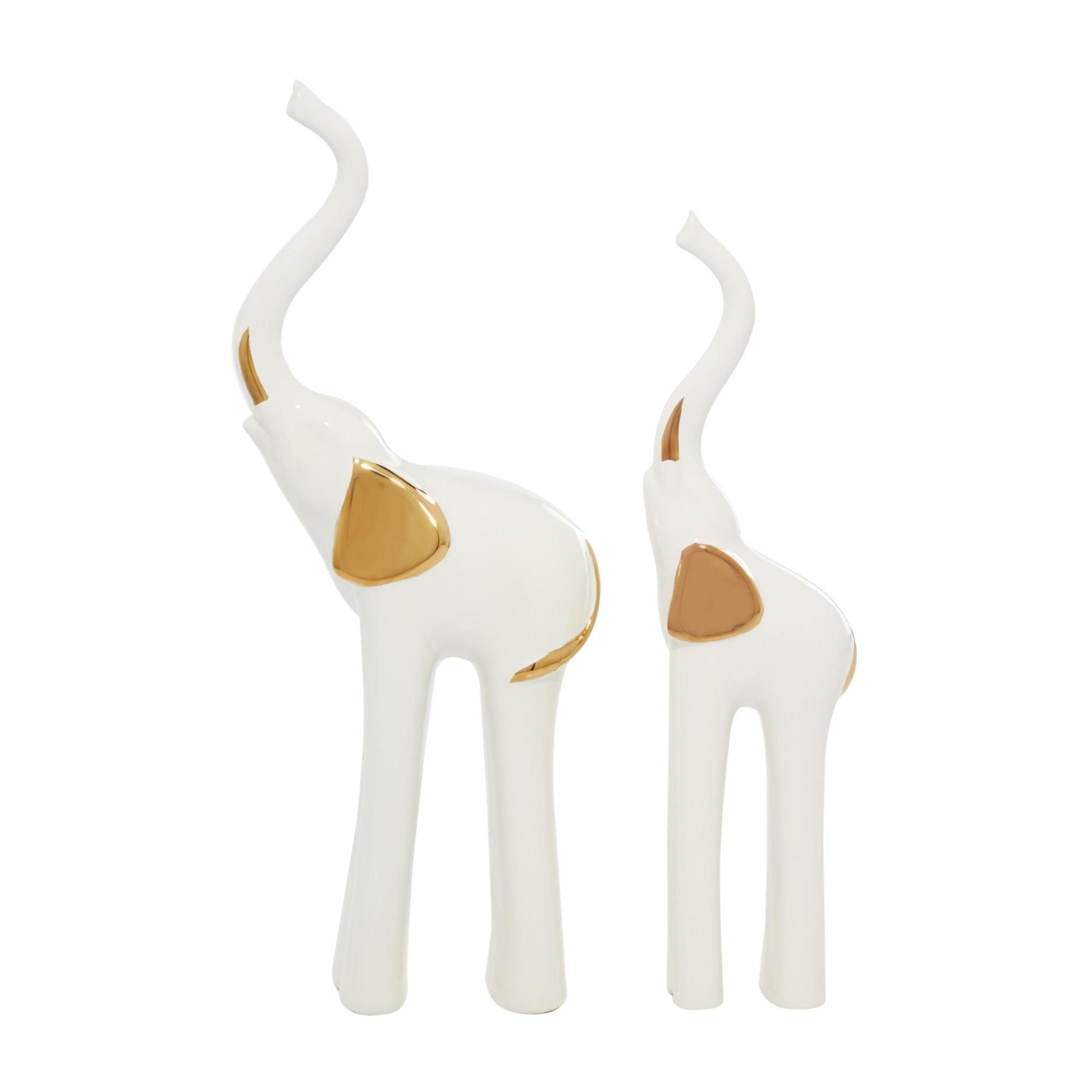 Set of 2 Elephant Gold Porcelain Ceramic Decorative Sculpture