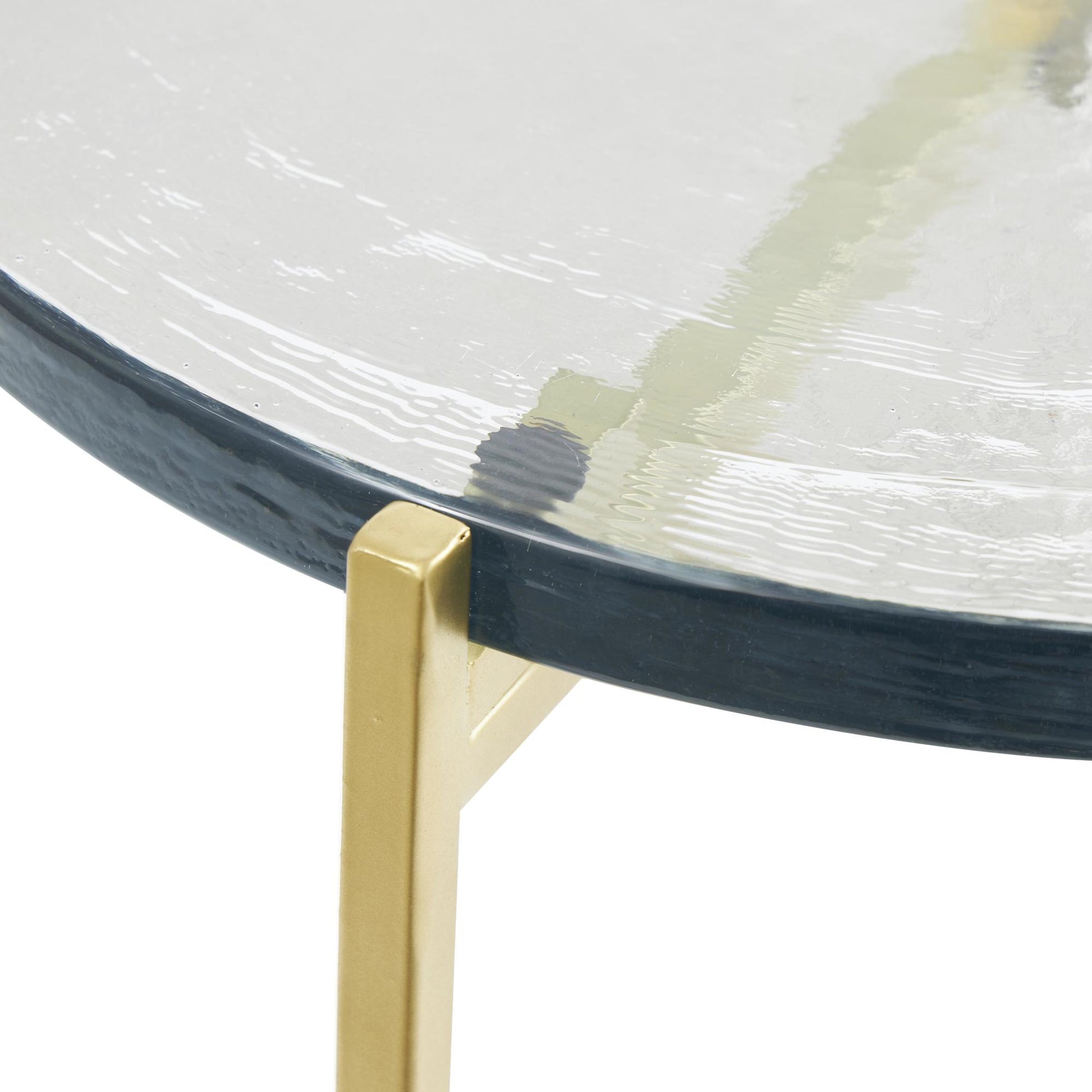Metal X-Shaped Side End Accent Table with Textured Glass Tabletop