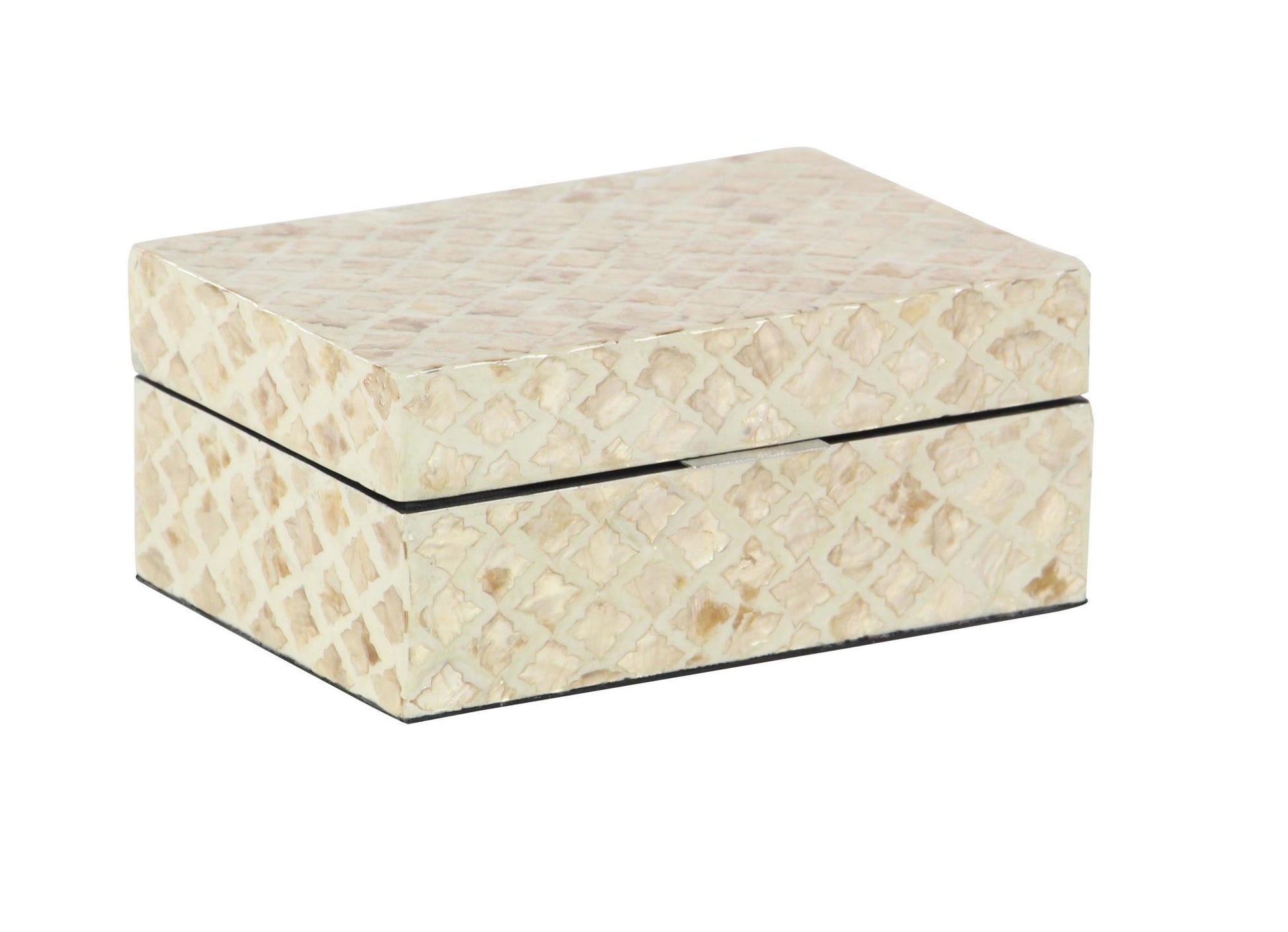 Set of 2 Cream Mother of Pearl Shell Handmade Decorative Box with Hinged Lid