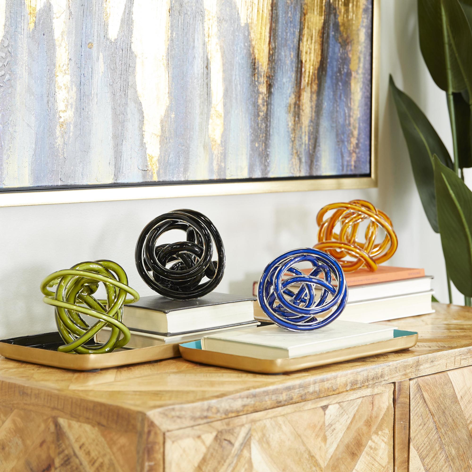 Set of 4 Abstract Multi Colored Glass Decorative Sculpture