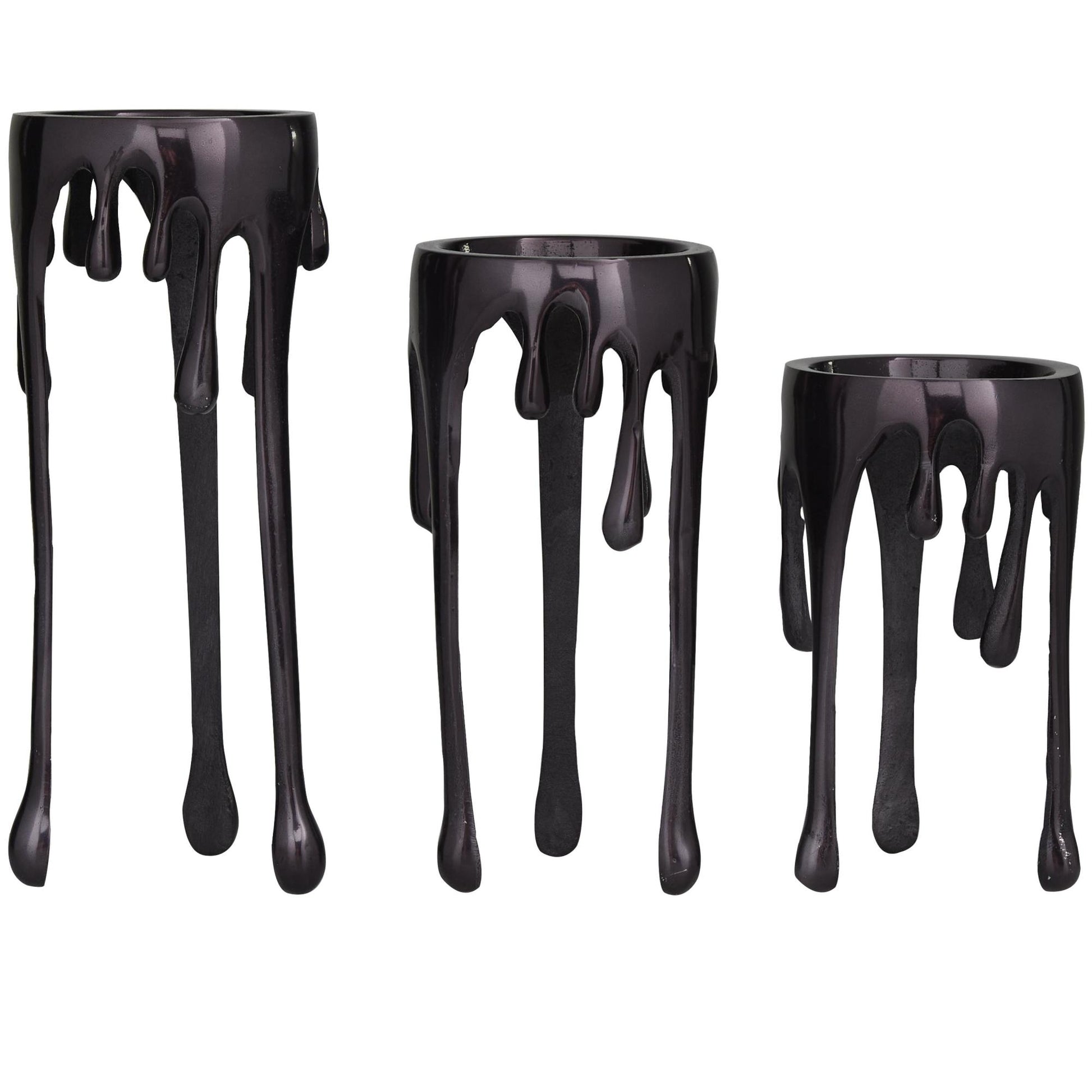 CosmoLiving by Cosmopolitan Set of 3 Abstract Aluminum Metal Drip Decorative Candle Holder with Melting Designed Legs