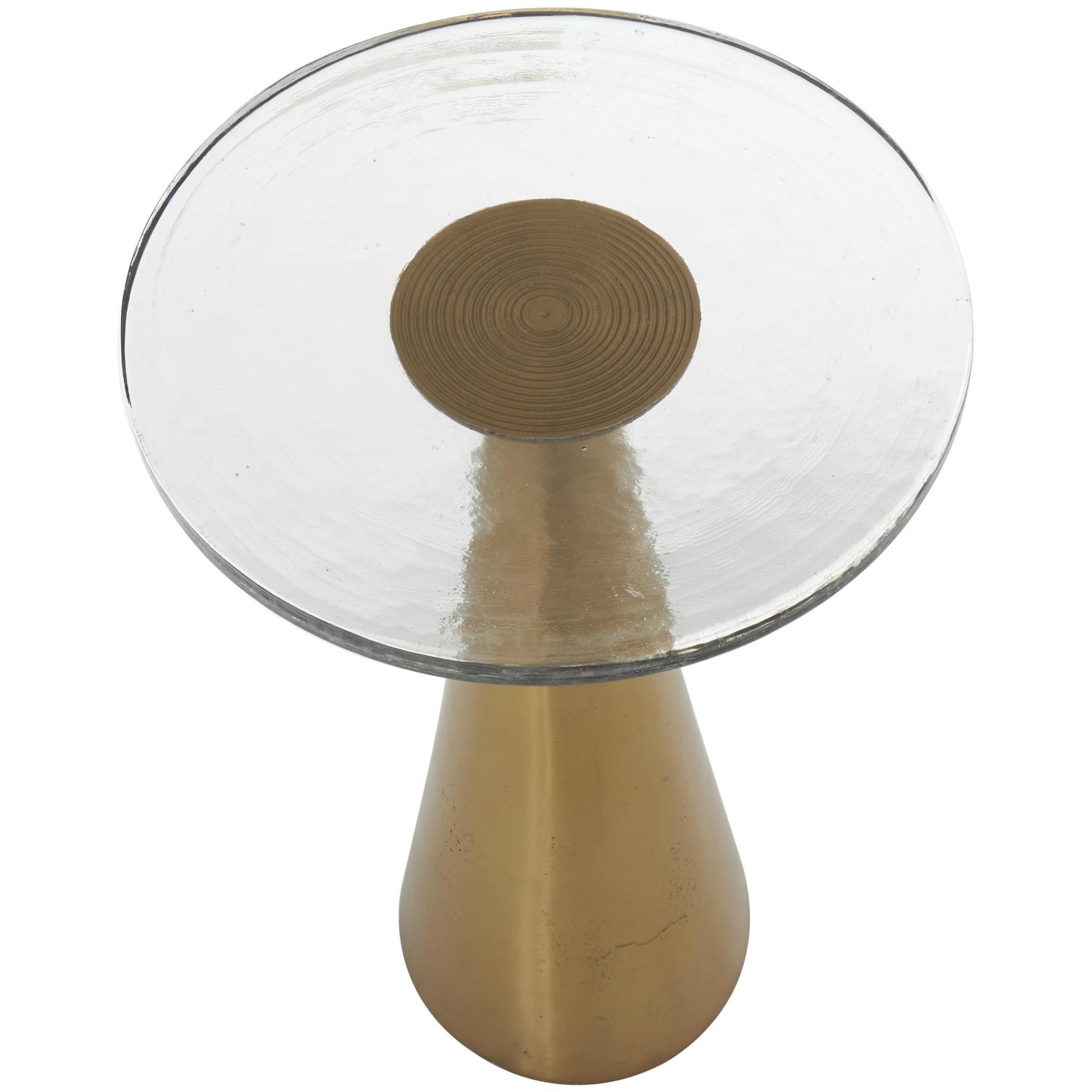 Geometric Aluminum Metal Cone Side End Accent Table with Textured Glass Tabletop