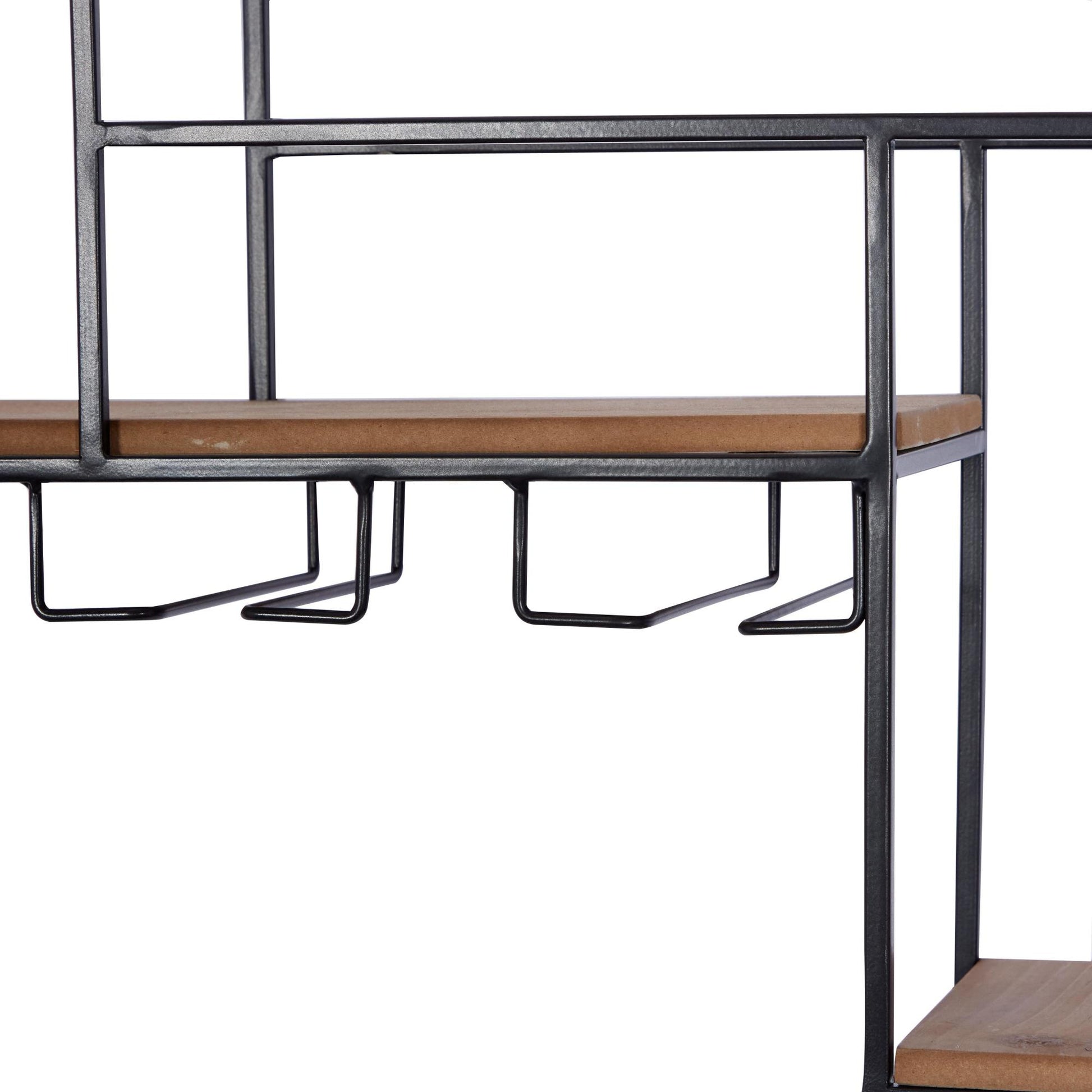 Geometric Black Metal 7 Bottle Display Wall Wine Rack with 5 Glass Holder Slots