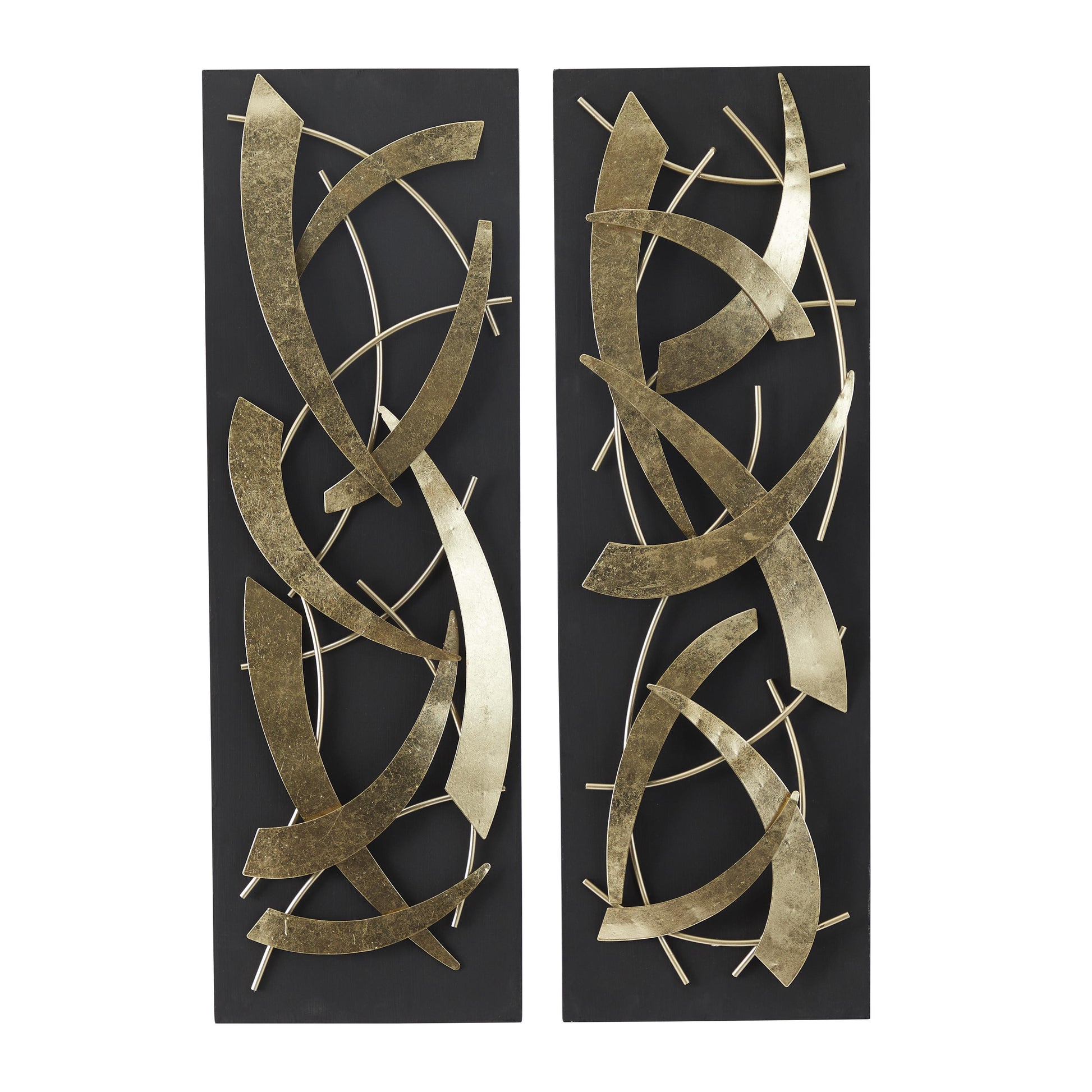 Set of 2 Abstract Metal Dimensional Home Wall Decor with Black Backing Set of 2 12"W, 36"H