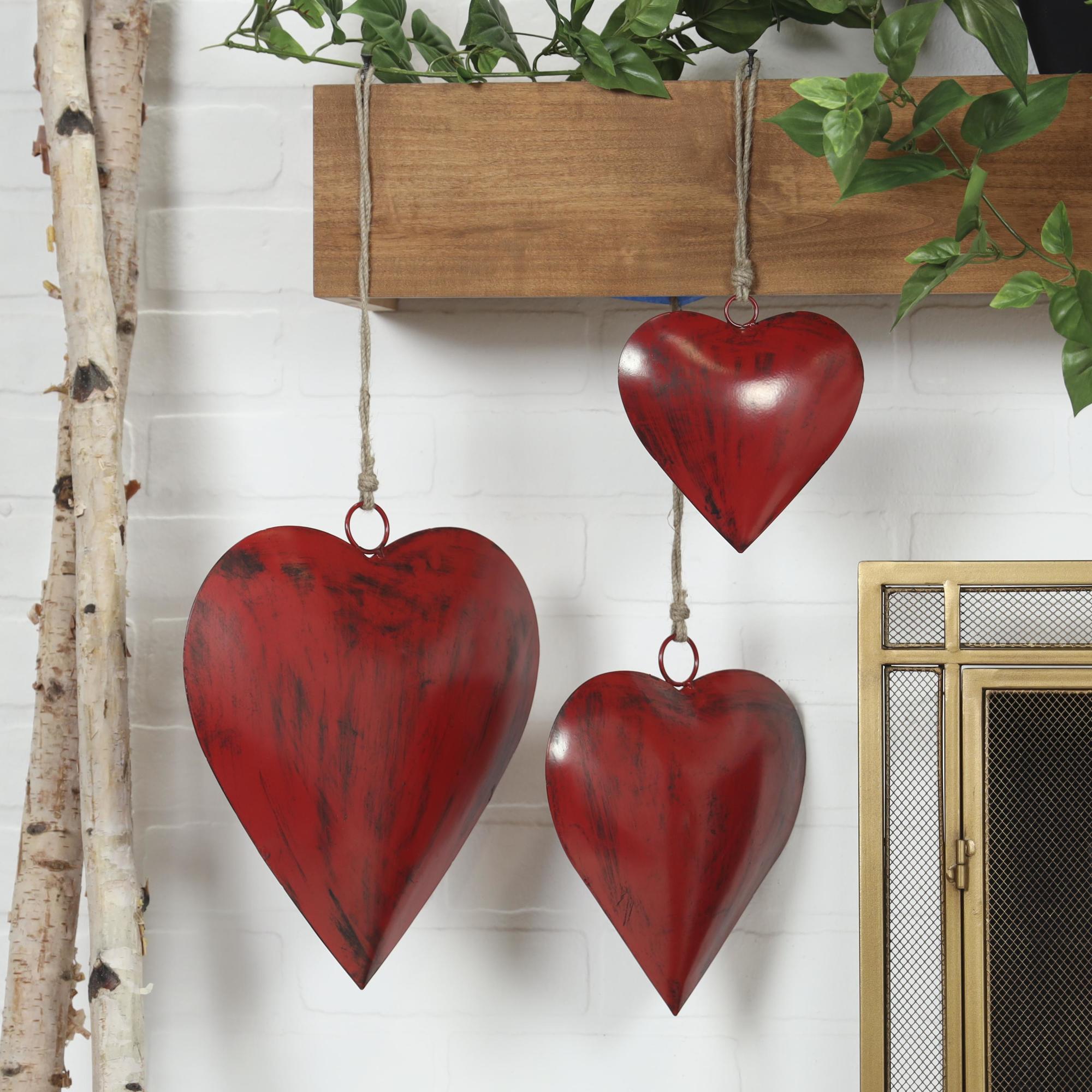 Set of 3 Heart Metal Tibetan Inspired Weathered Indoor Outdoor Decorative Bells with Jute Hanging Rope