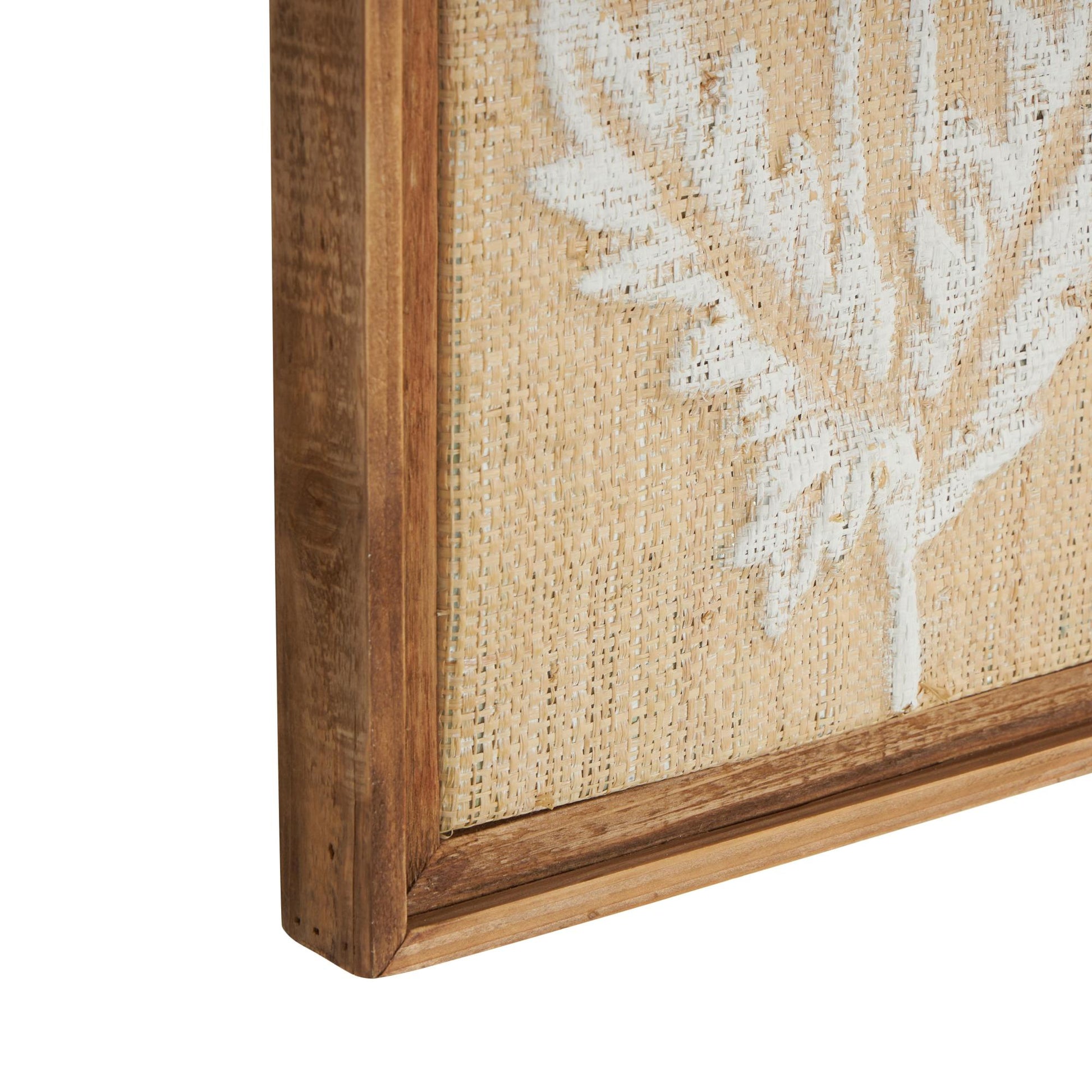 Set of 2 Floral Cream Wood Textured Living Room Framed Wall Art with White Painted Accents