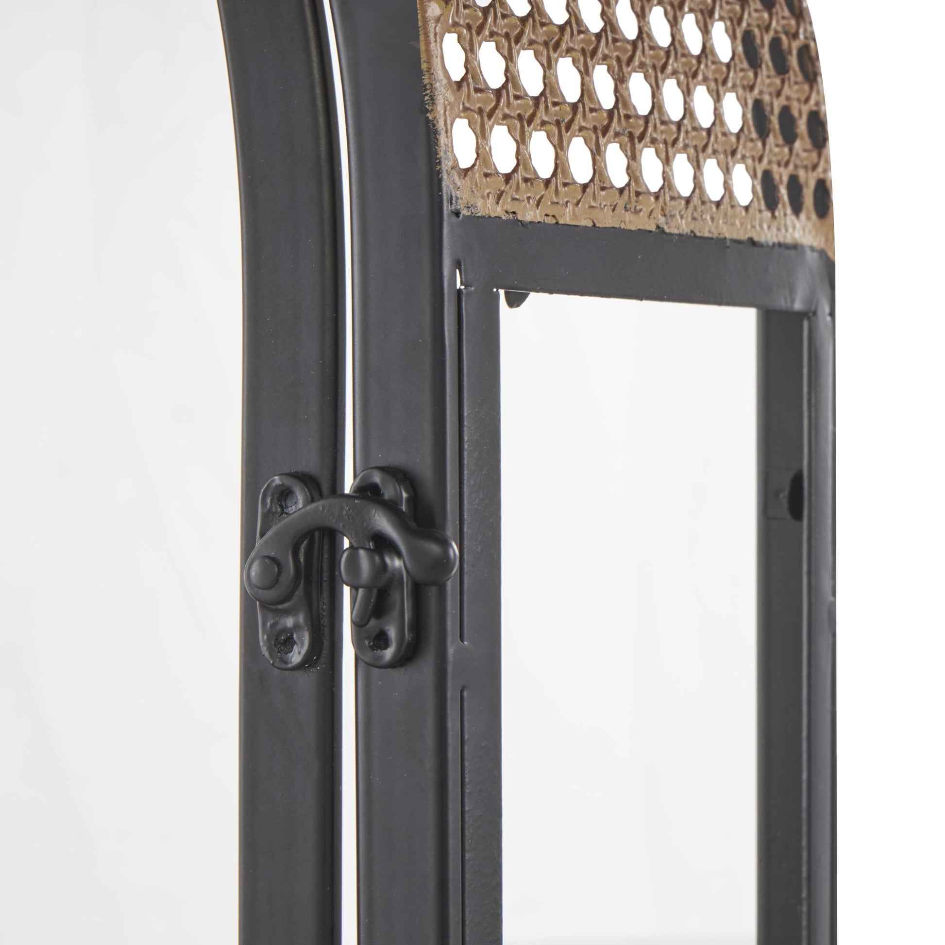 Set of 2 Black Metal Arched Indoor Outdoor Candle Lantern with Cane Inspired Gold Tops