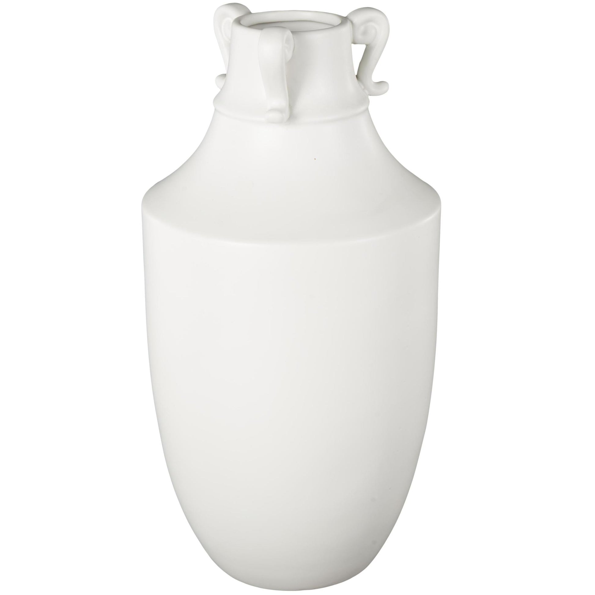 Scroll White Ceramic Sleek Amphora Decorative Vase with Handles
