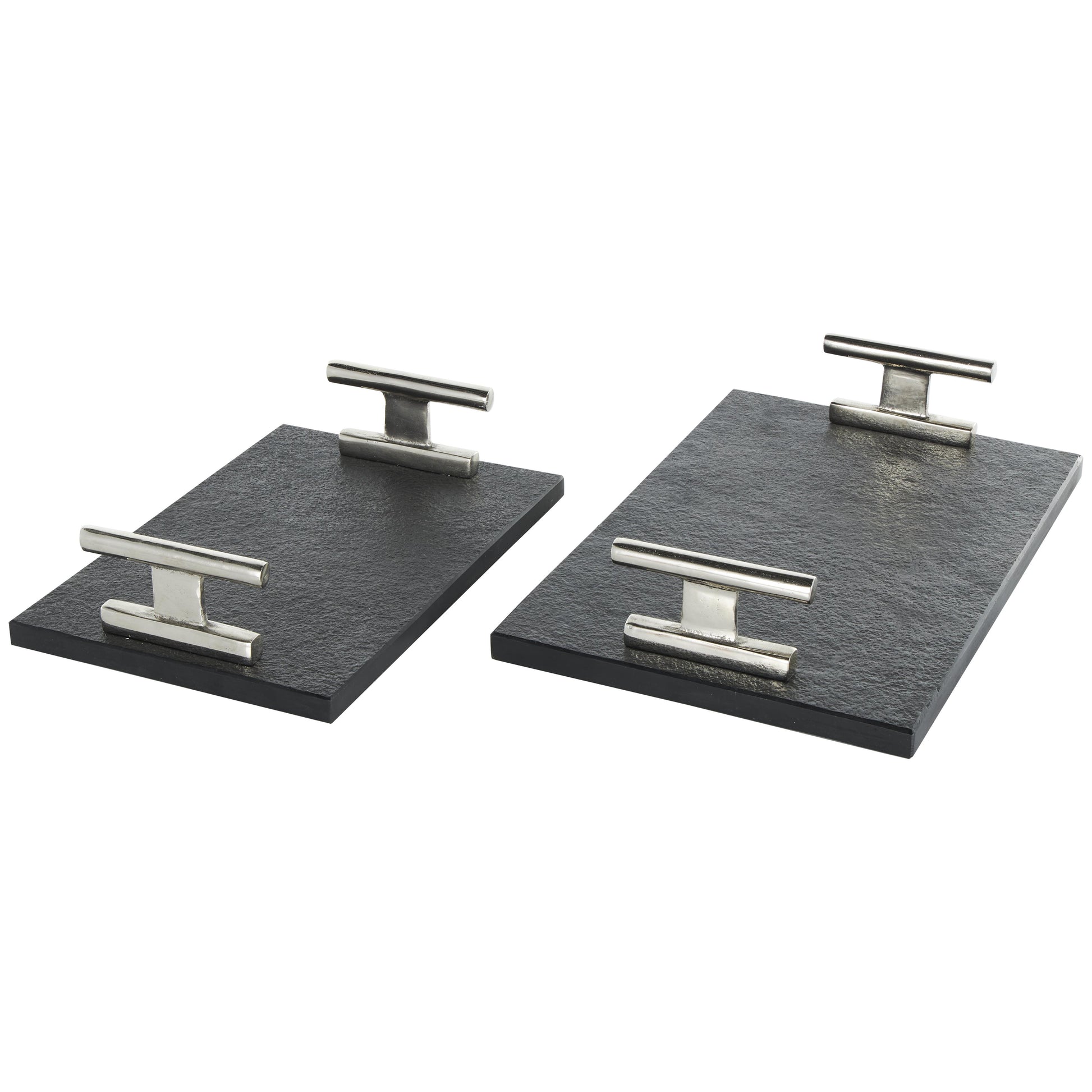 Set of 2 Marble Slim Textured Living Room Decor Tray with Rod Handles Set of 2 22", 18"W