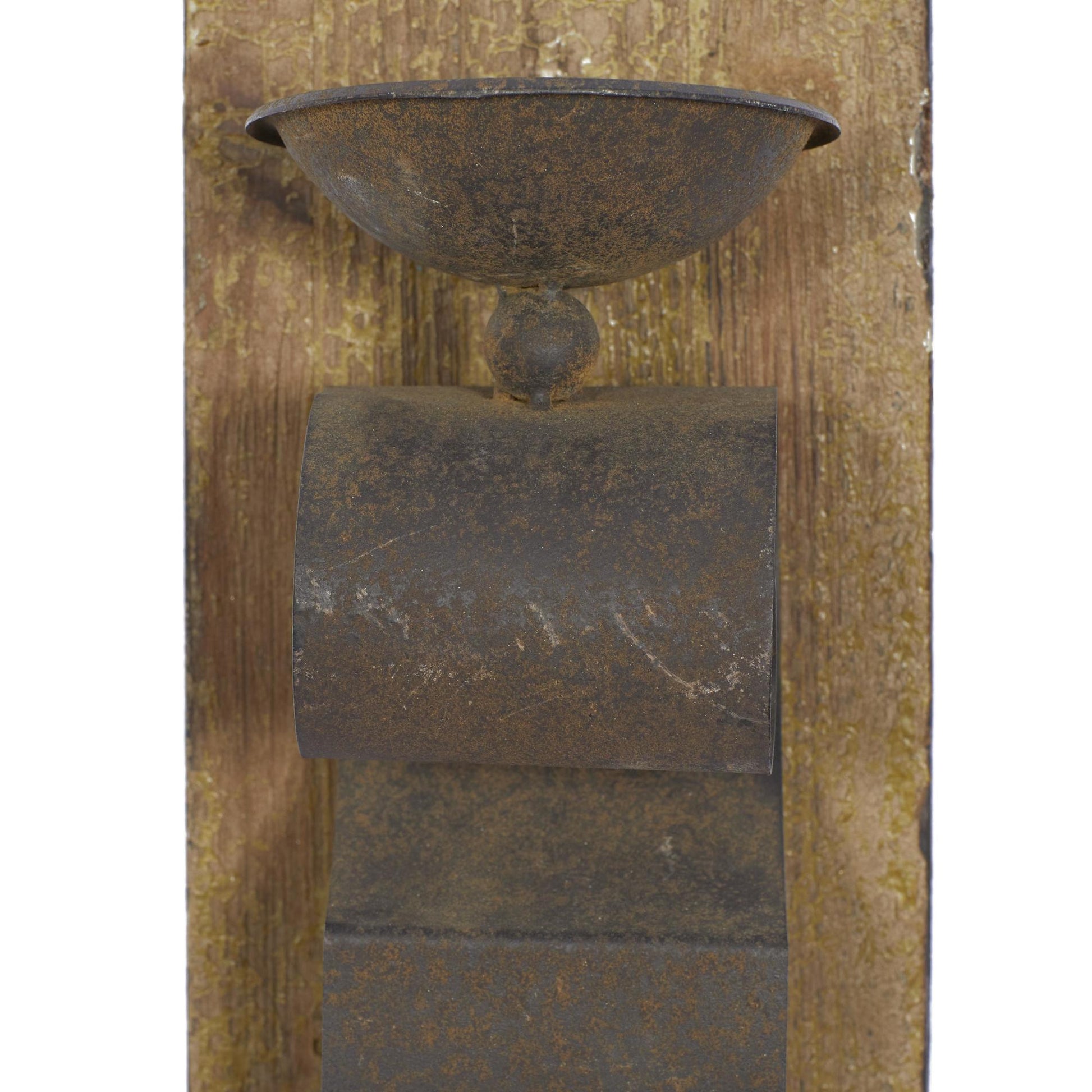 Set of 2 Scroll Brown Wood Distressed Pillar Indoor Outdoor Wall Sconce with Bronze Metal Holders