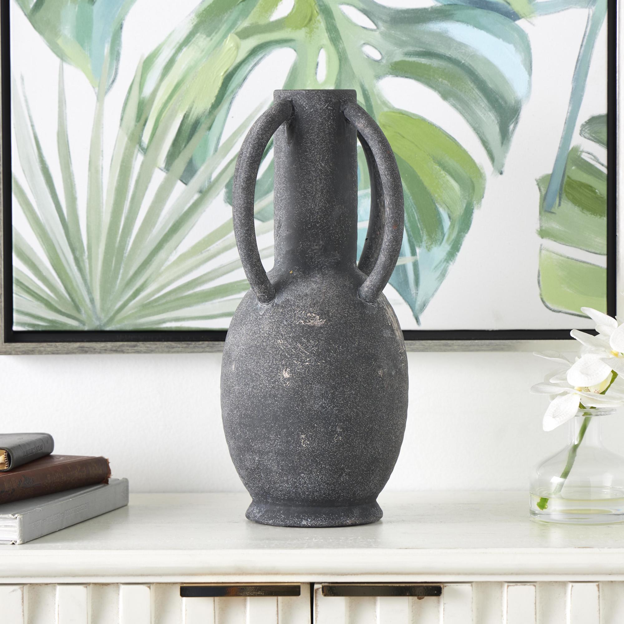 Ceramic Textured Decorative Vase with 4 Handles