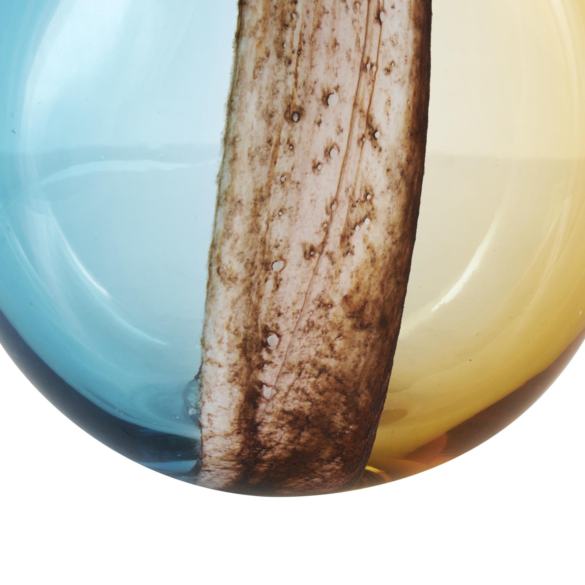 Multi Colored Glass Rounded Ombre Decorative Vase with Brown Textured Stripe Details