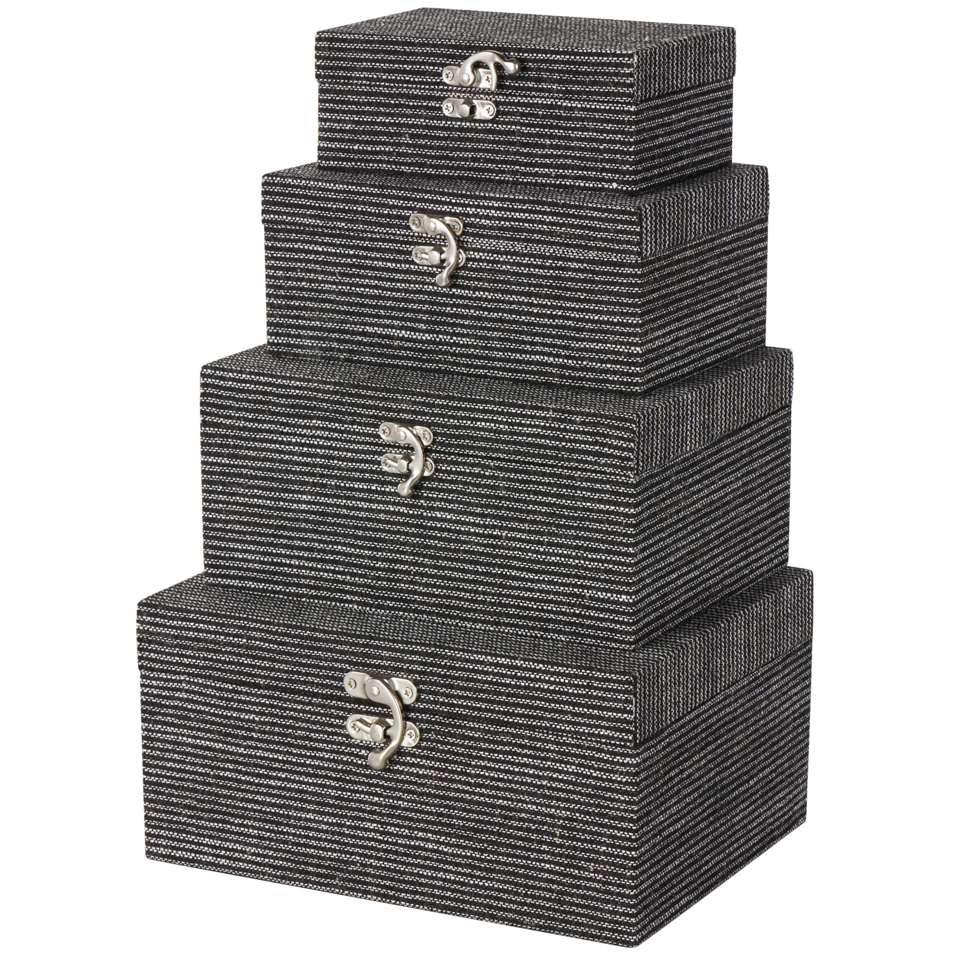 Set of 4 Fabric Handmade Storage Decorative Box with Silver Latches Set of 4 10", 9", 8", 6"H