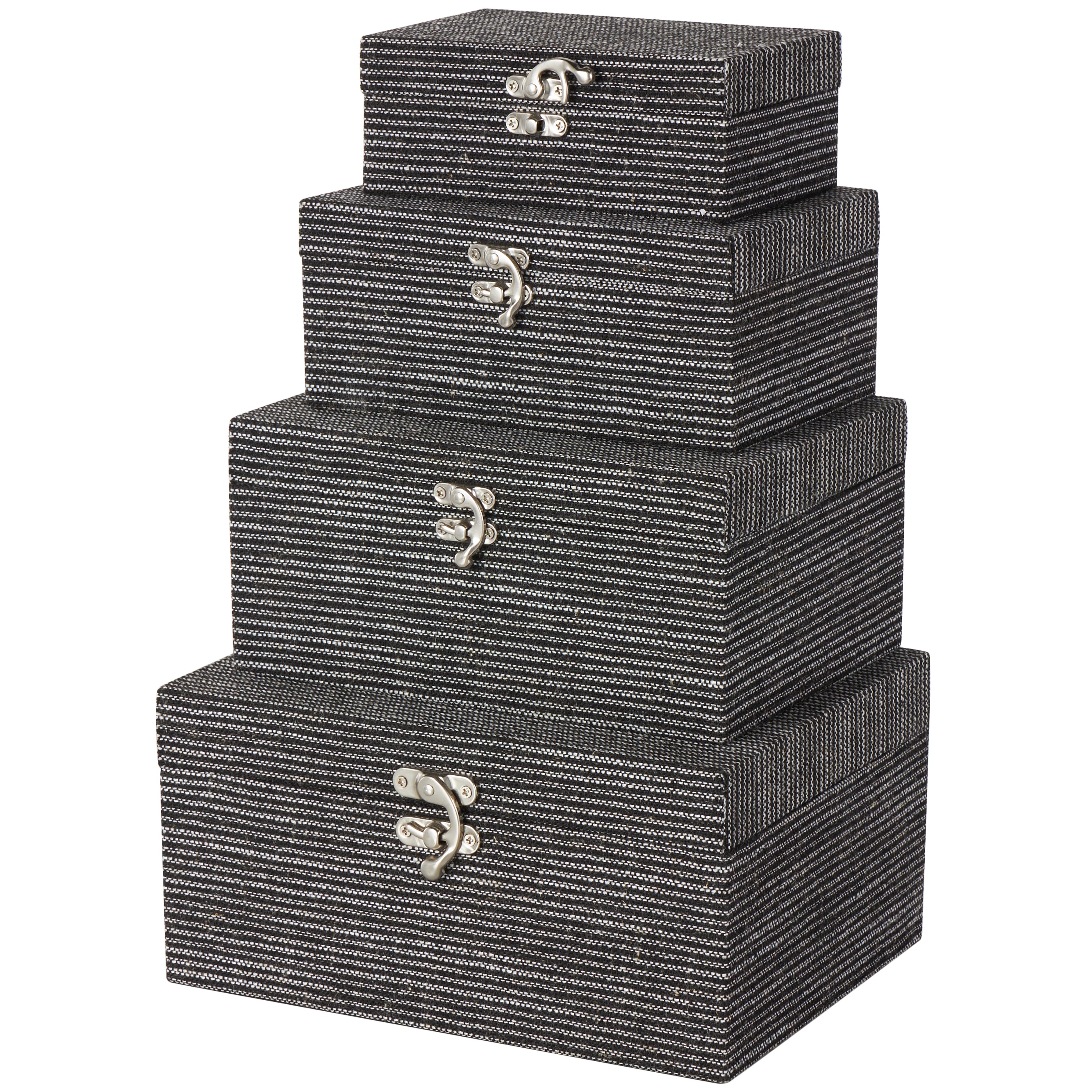 Set of 4 Fabric Handmade Storage Decorative Box with Silver Latches Set of 4 10", 9", 8", 6"H