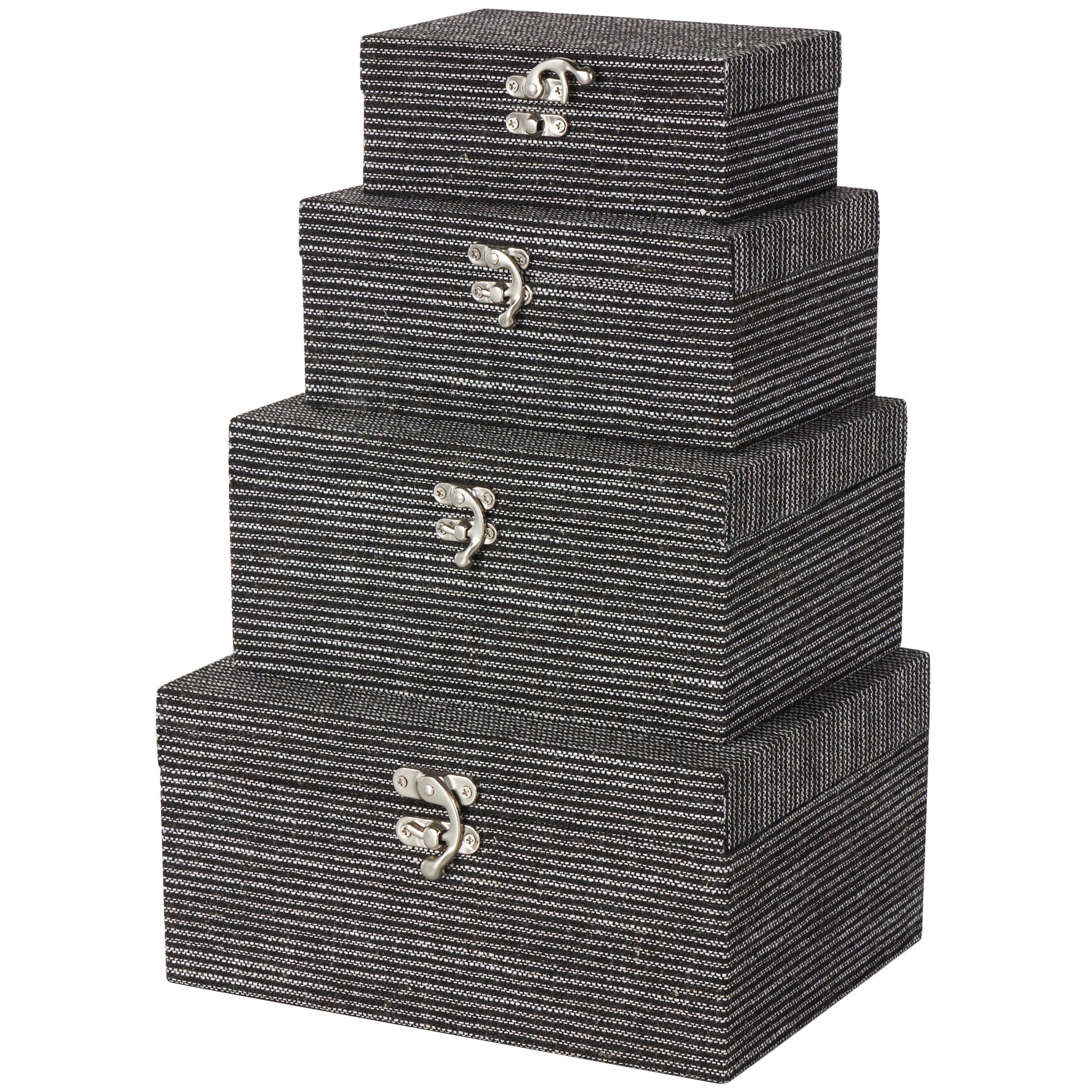 Set of 4 Fabric Handmade Storage Decorative Box with Silver Latches Set of 4 10", 9", 8", 6"H