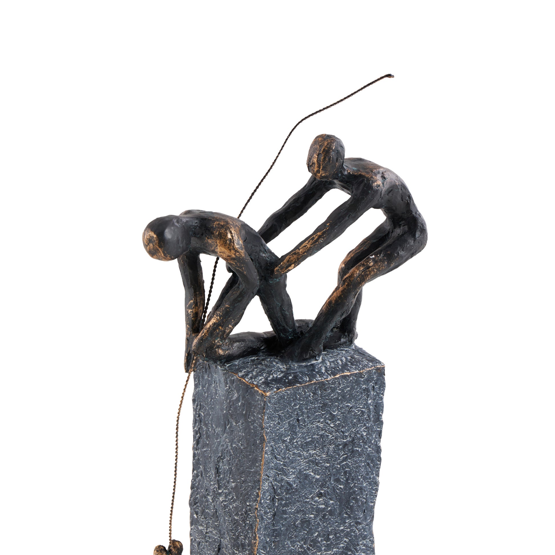 People Gray Polystone Climbing Decorative Sculpture with Bronze Detailing