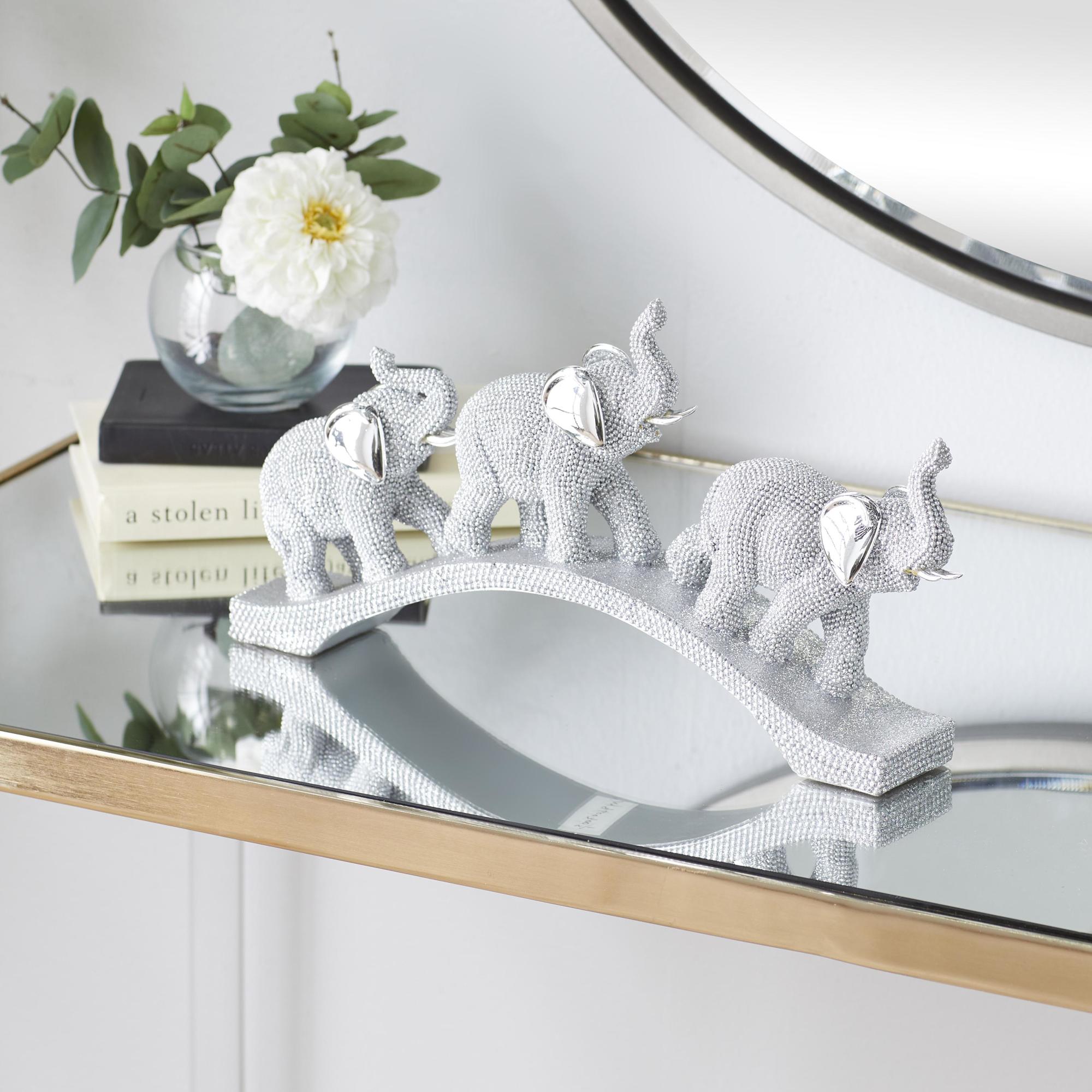 Elephant Silver Polystone Decorative Sculpture