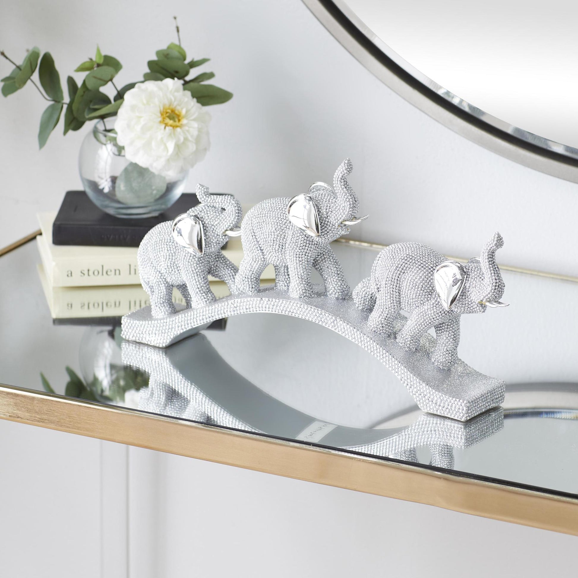 Elephant Silver Polystone Decorative Sculpture