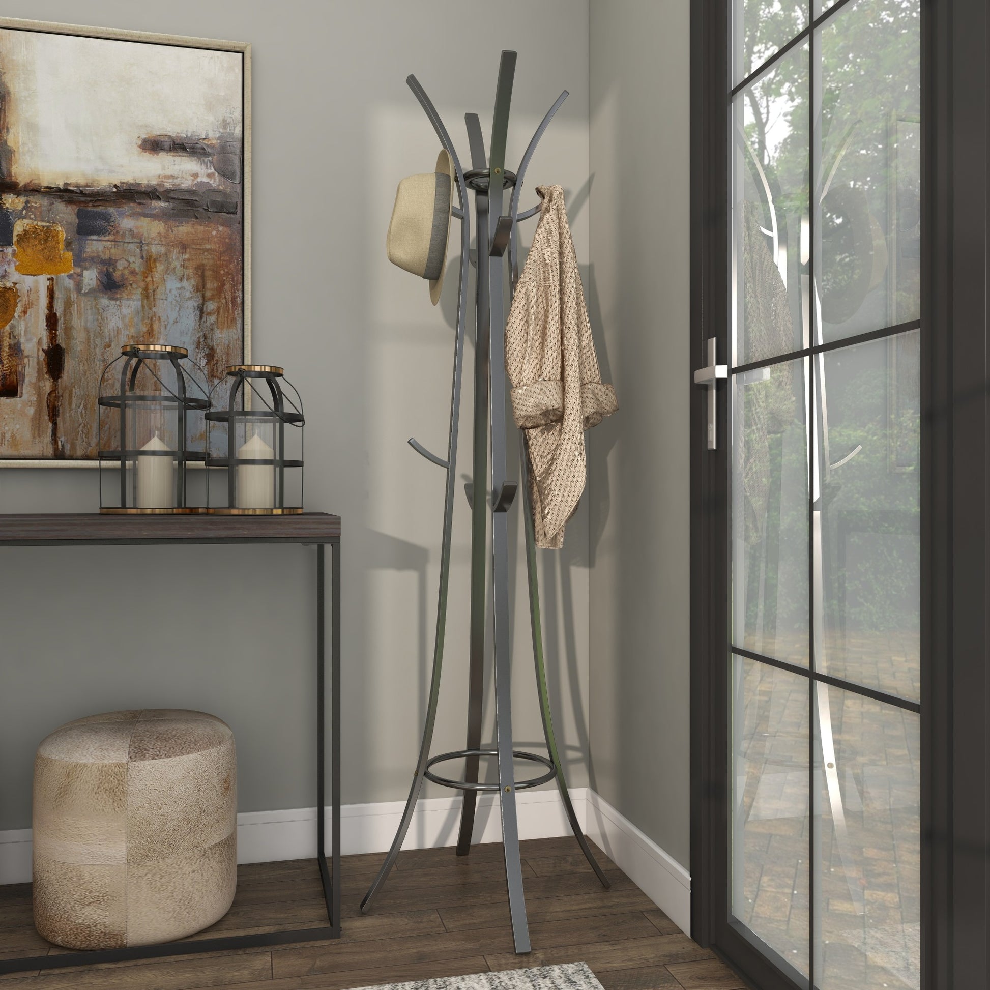 Dark Gray Metal 12 Hook Freestanding Coat Rack