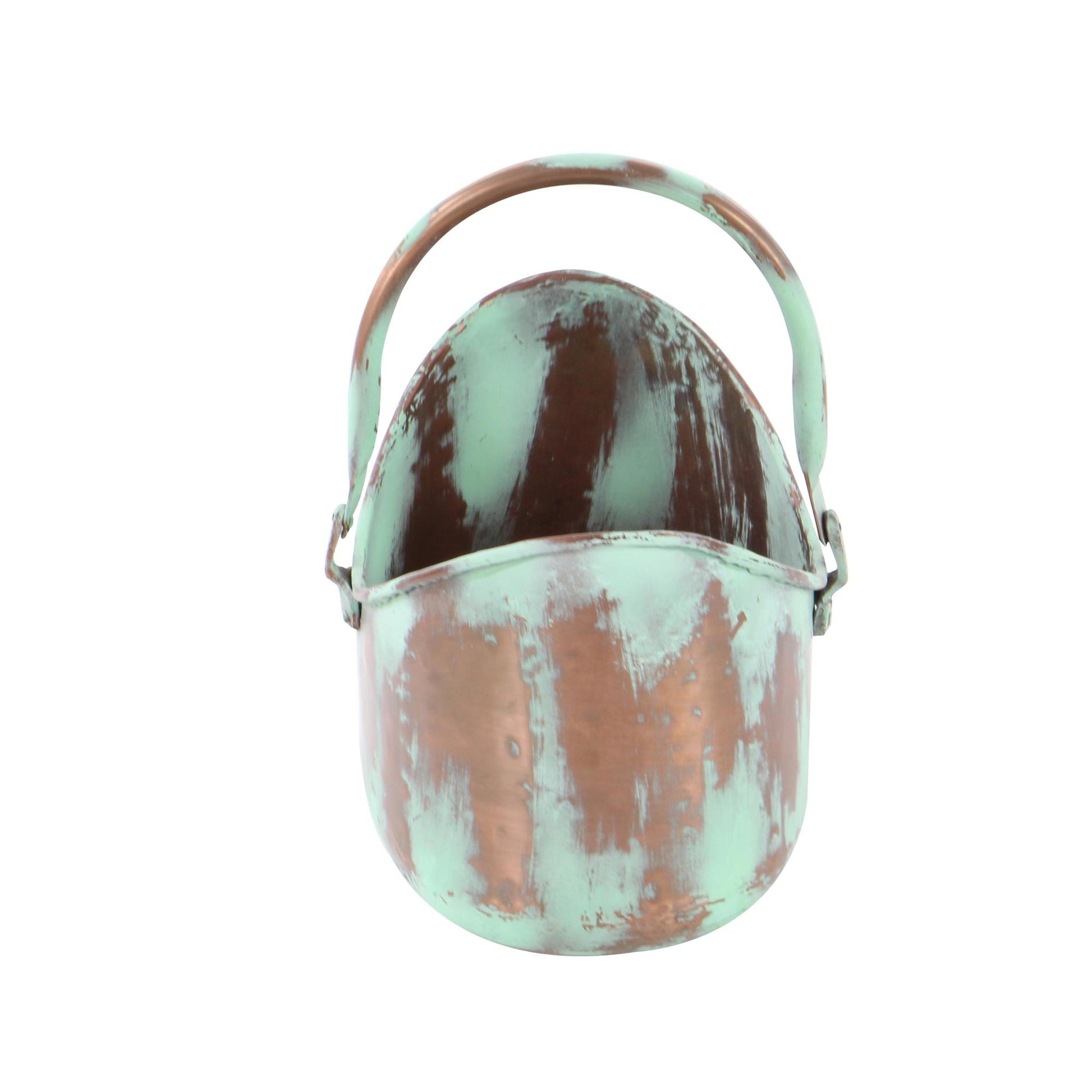 Set of 3 Copper Metal Patina Tulip Style Bucket Indoor Outdoor Planter with Stationary Handles