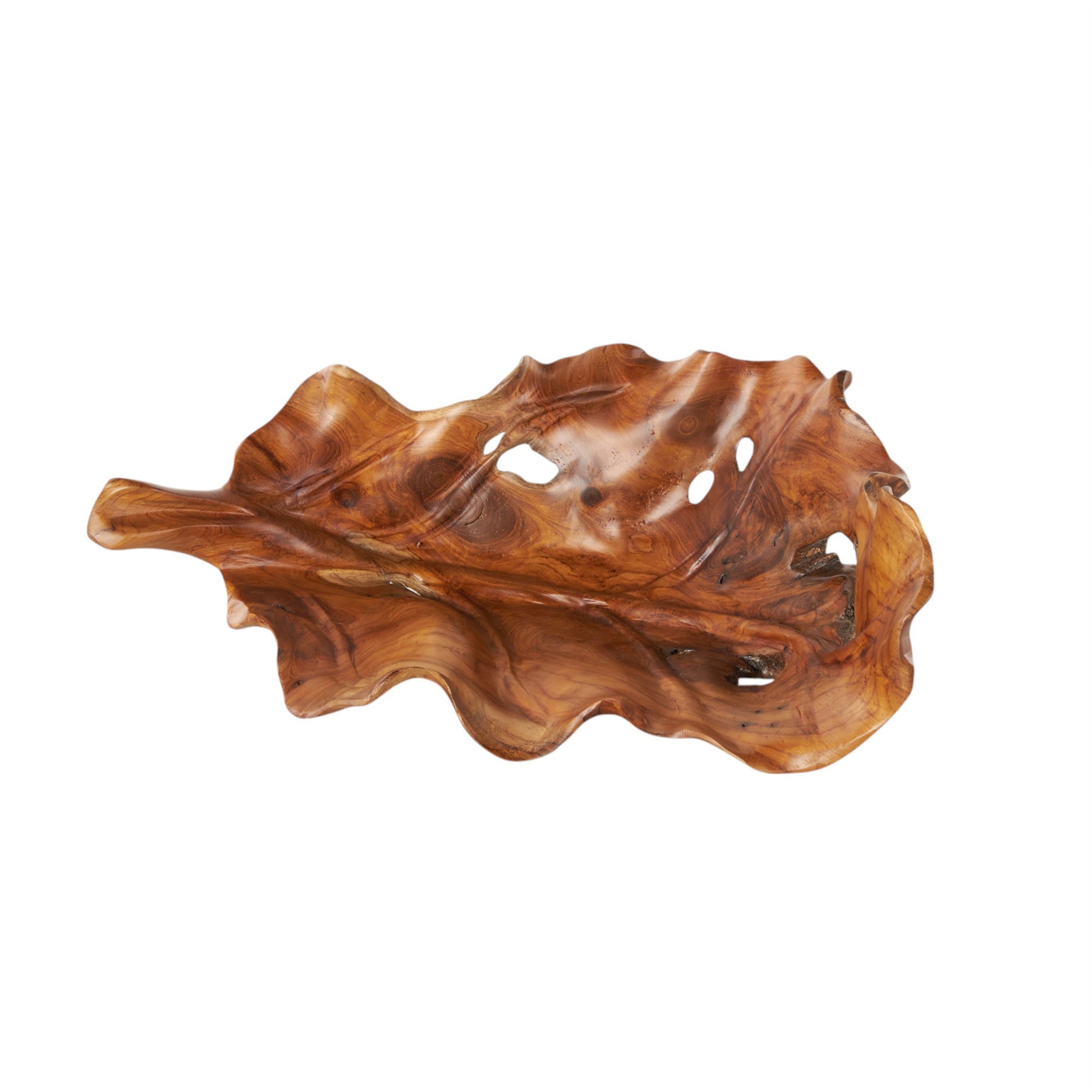 Leaf Brown Teak Wood Handmade Carved Living Room Decor Tray