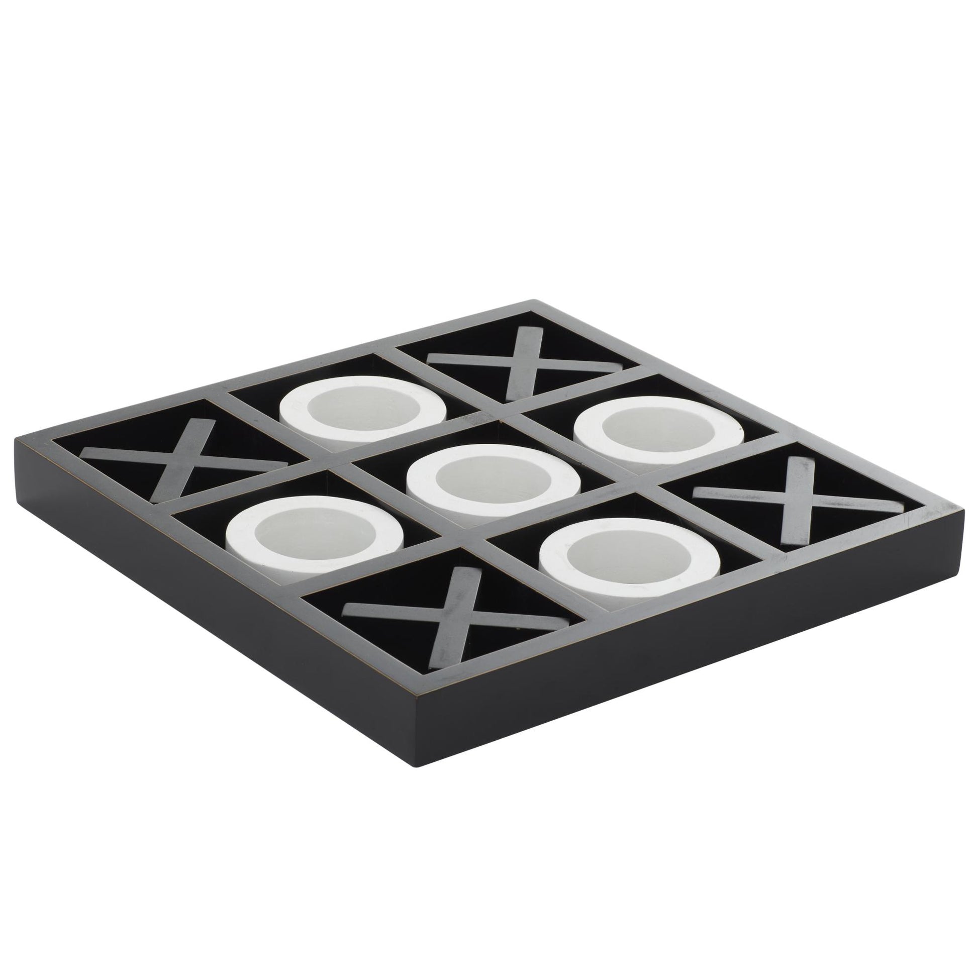 Tic Tac Toe Black Wooden Home Decor Game Set with White Os