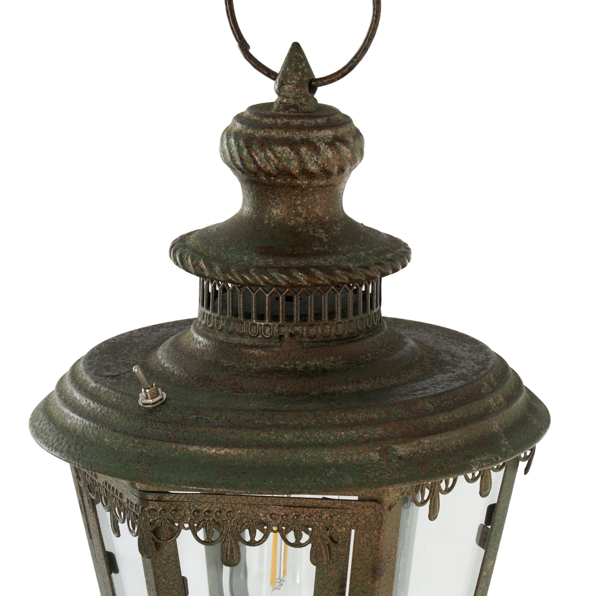 Floral Brown Metal Lighthouse Style Decorative Indoor Outdoor Candle Lantern with Ring Handle