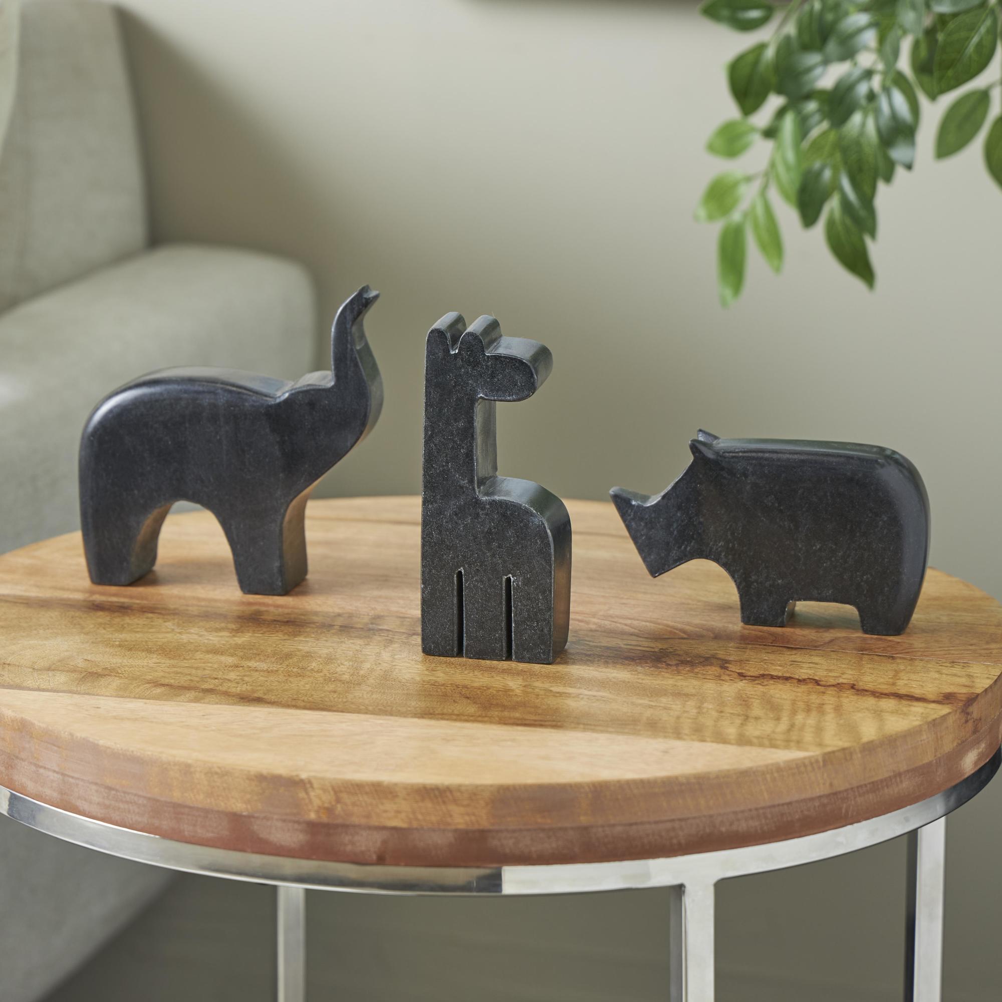 Set of 3 Safari Animals Marble Small Abstract Rounded Decorative Sculpture Set of 3 6", 4", 6"H