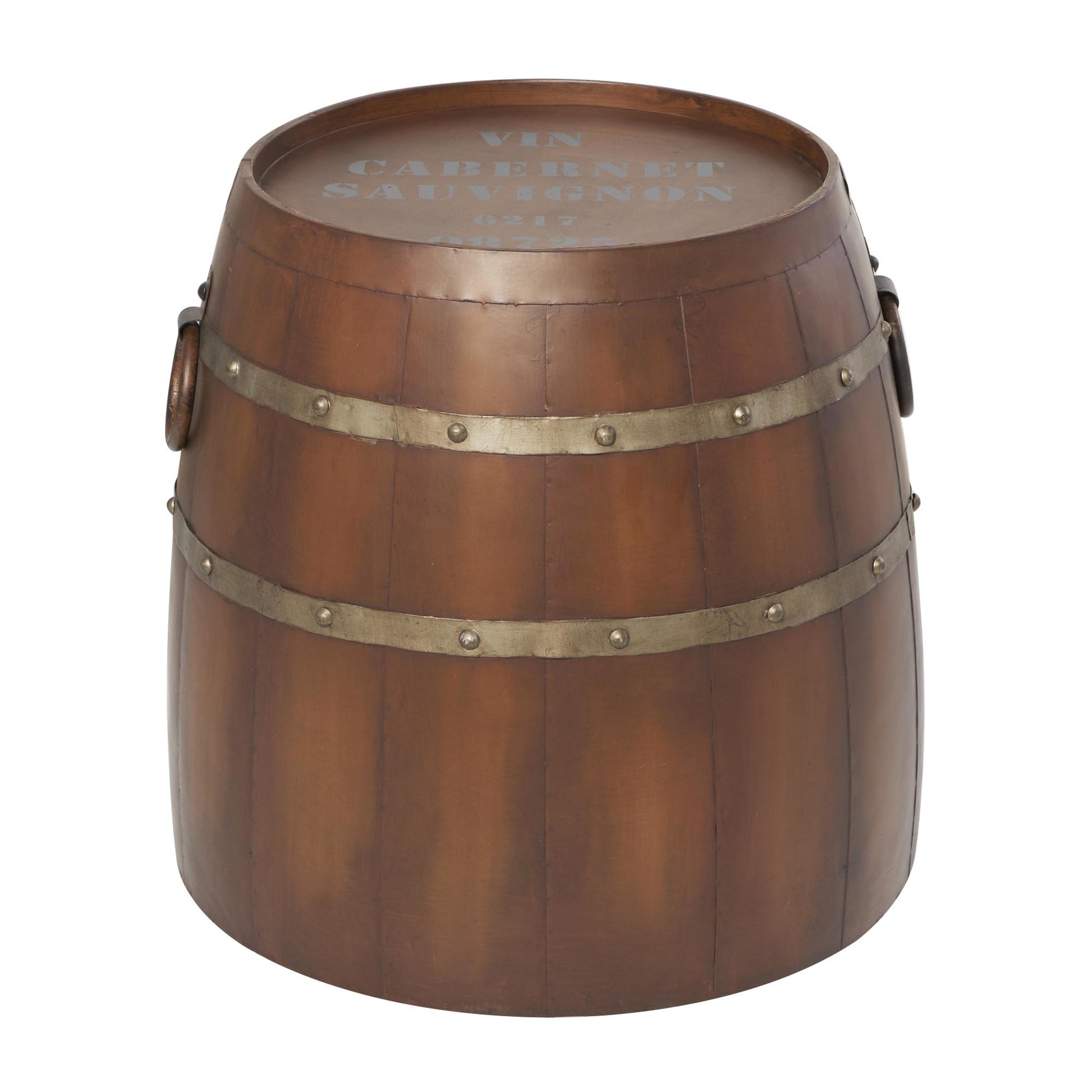 Brown Metal Wine Barrel Side End Accent Table