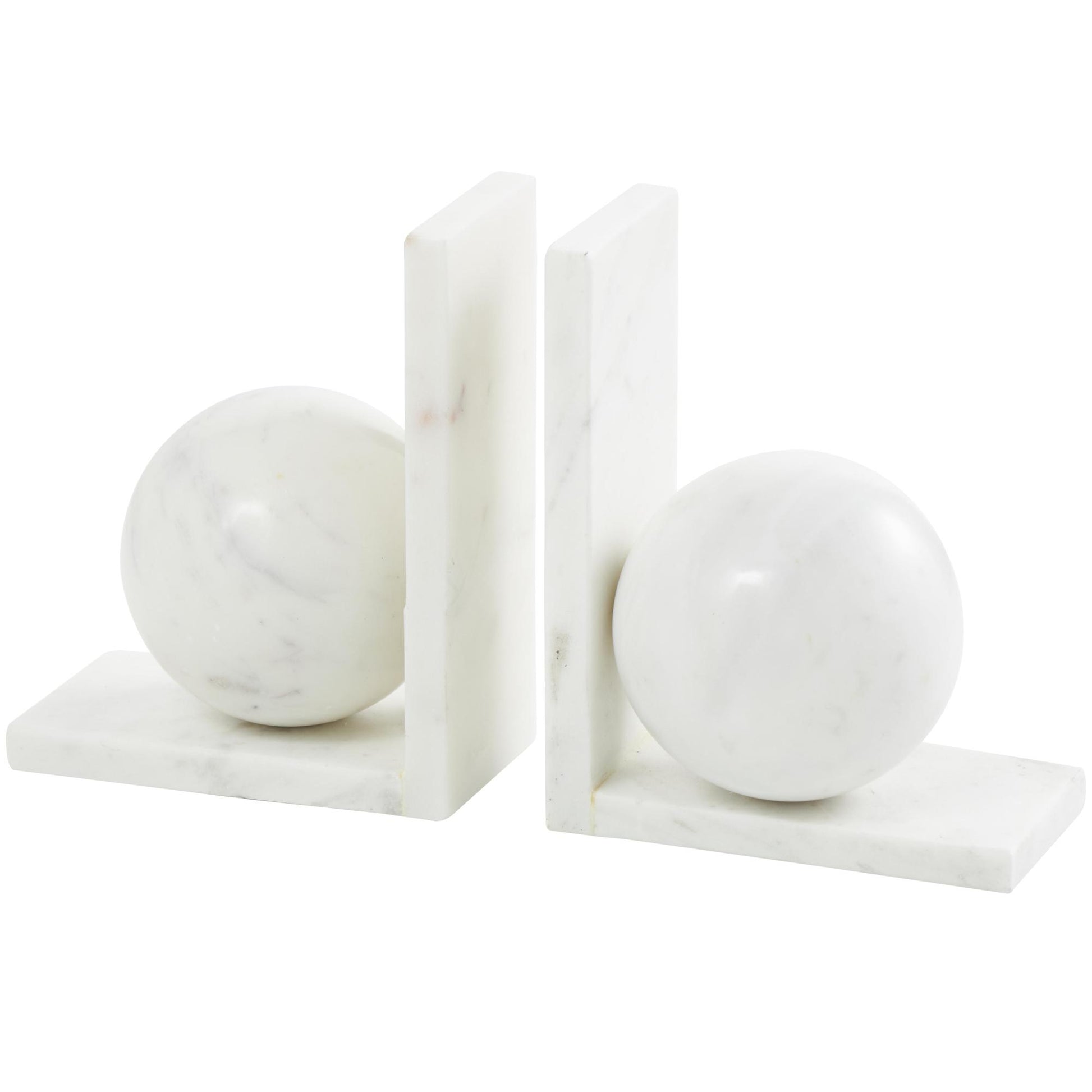 Set of 2 Geometric Marble Sleek Orb 12 lbs Decorative Bookends with L- Shaped Bases