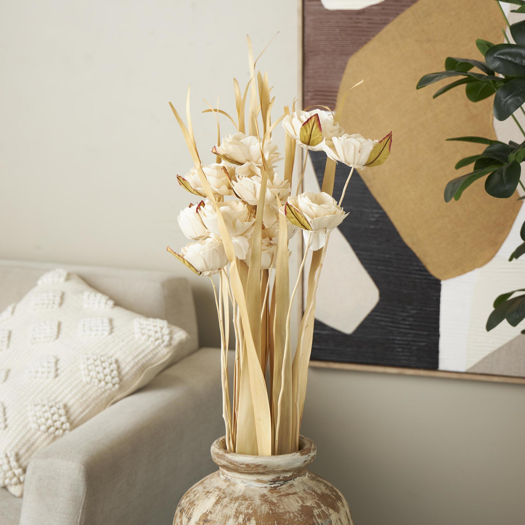 Cream Dried Plant Tall Home Decor Natural Foliage with Flower Petals and Leaves