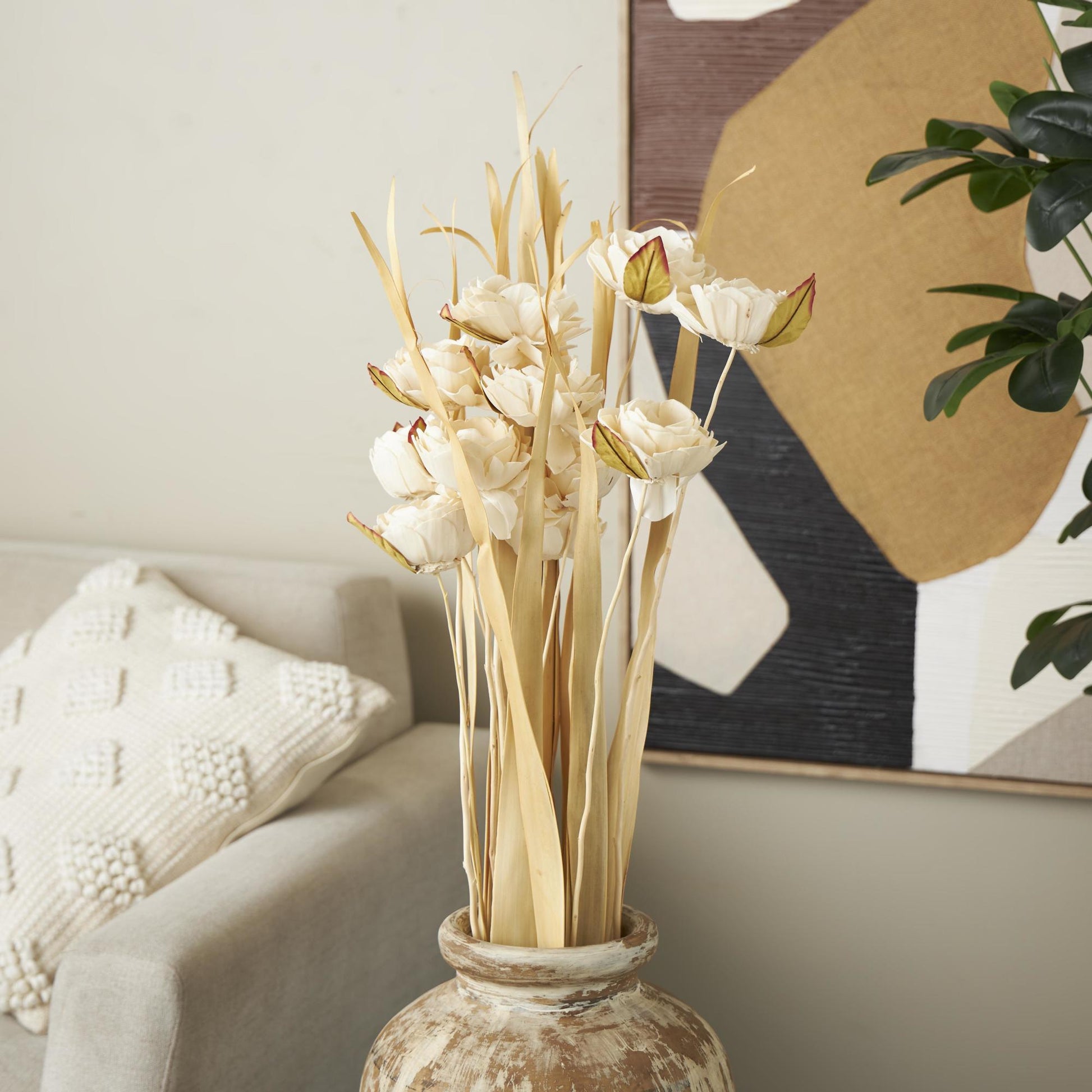 Cream Dried Plant Tall Home Decor Natural Foliage with Flower Petals and Leaves