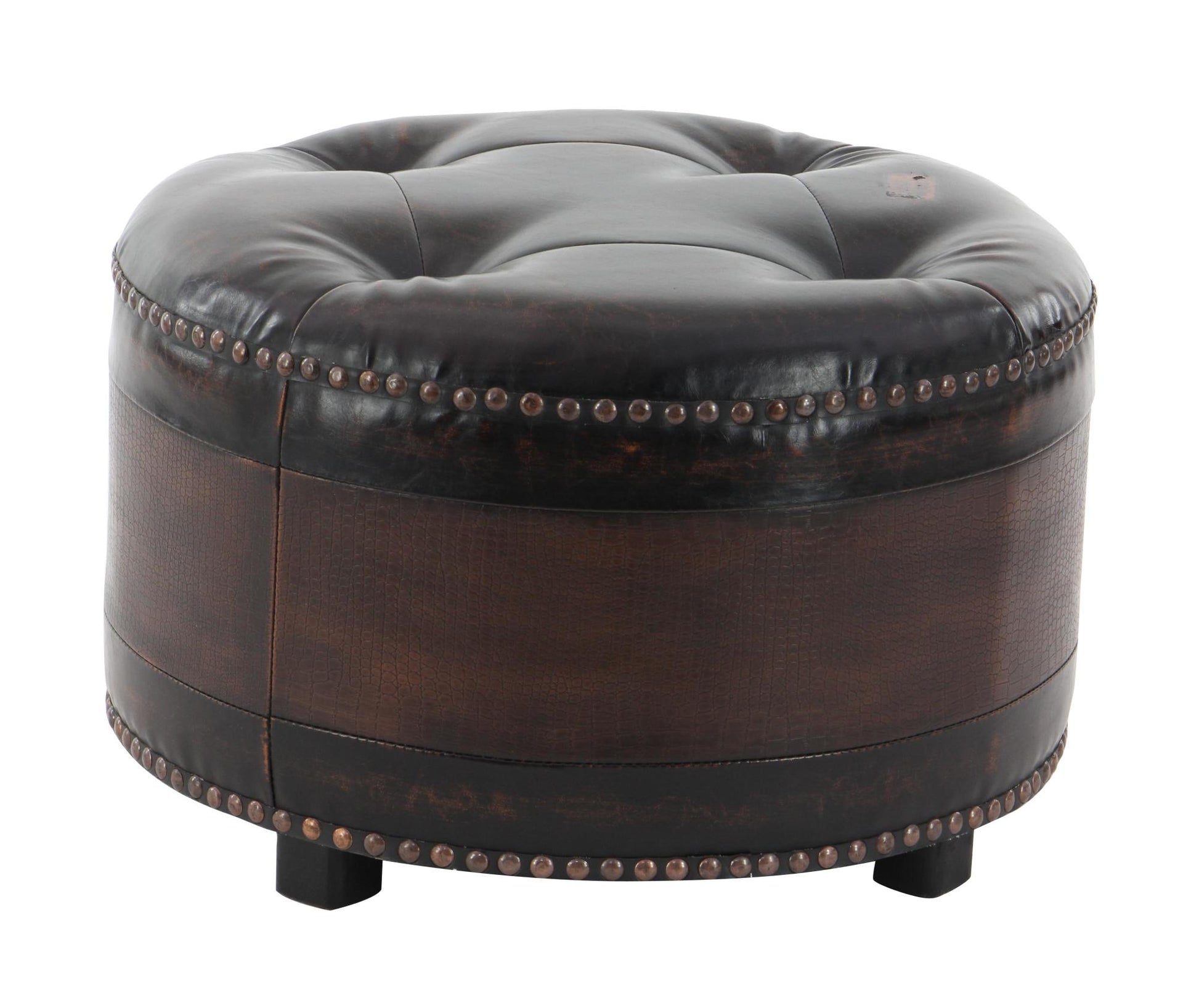 Set of 3 Dark Brown Wooden Room Storage Ottoman with Tufted Top