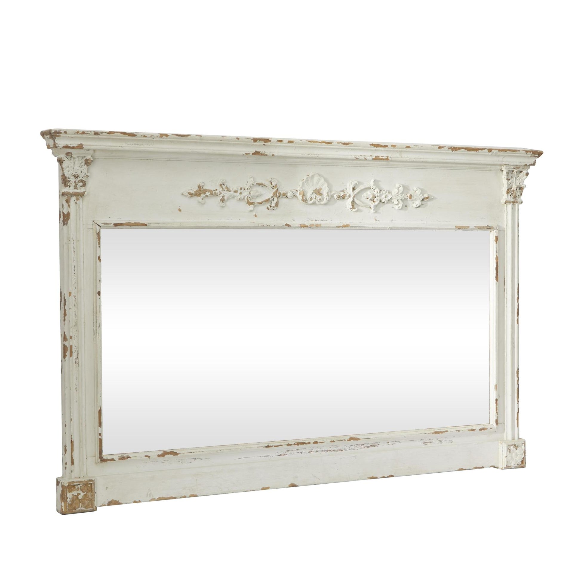 Floral Cream Wood Carved Room Wall Mirror with Distressing