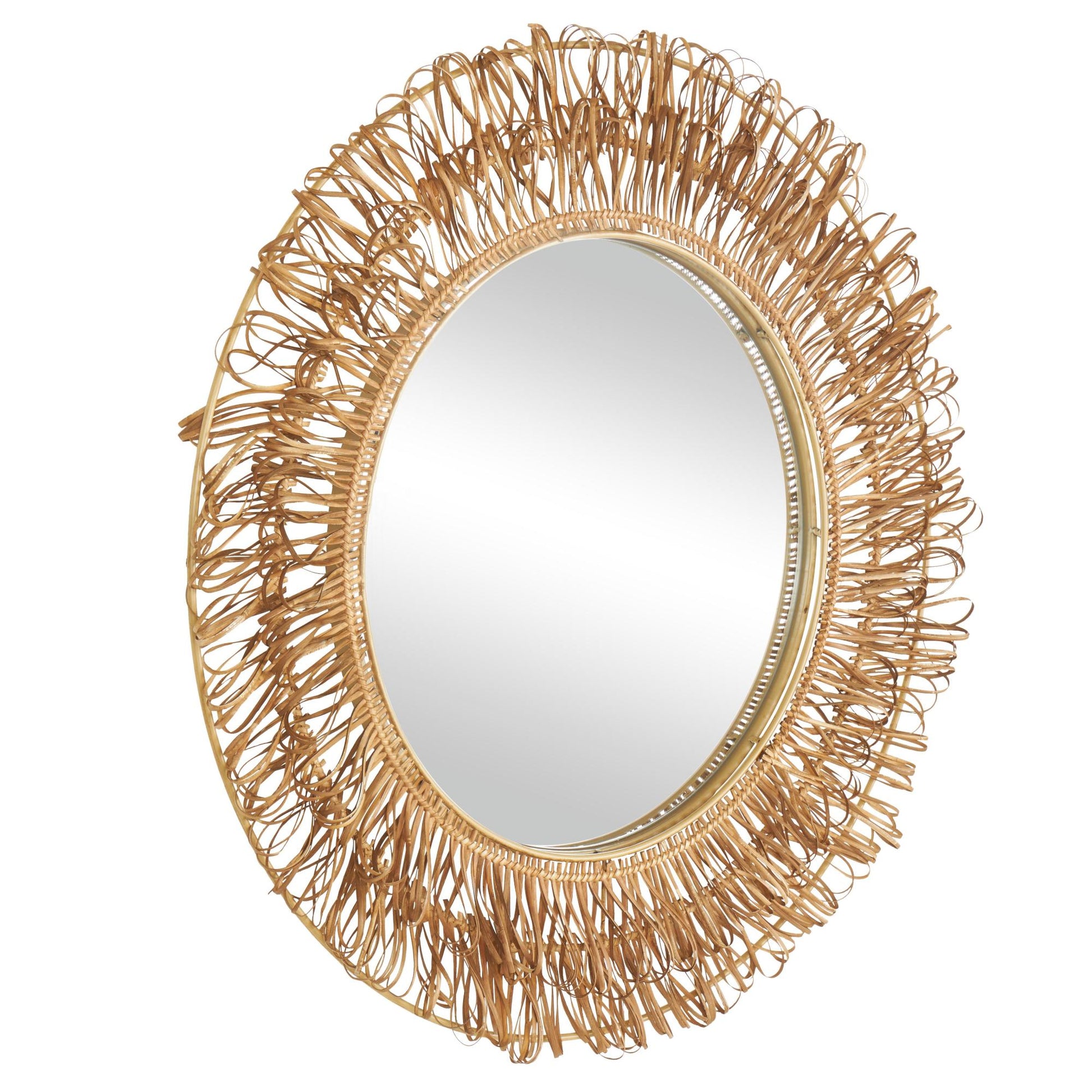 Tribal Brown Rattan Handmade Woven Looped Room Wall Mirror