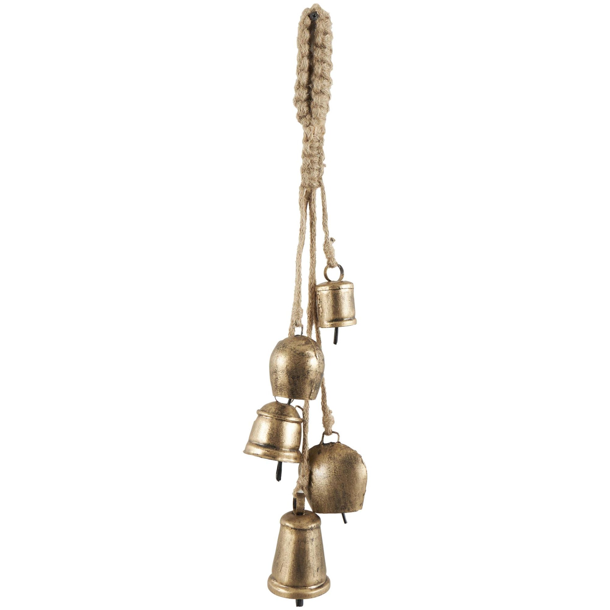 Metal Cascading Cluster Indoor Outdoor Decorative Cow Bells with Jute Hanging Rope