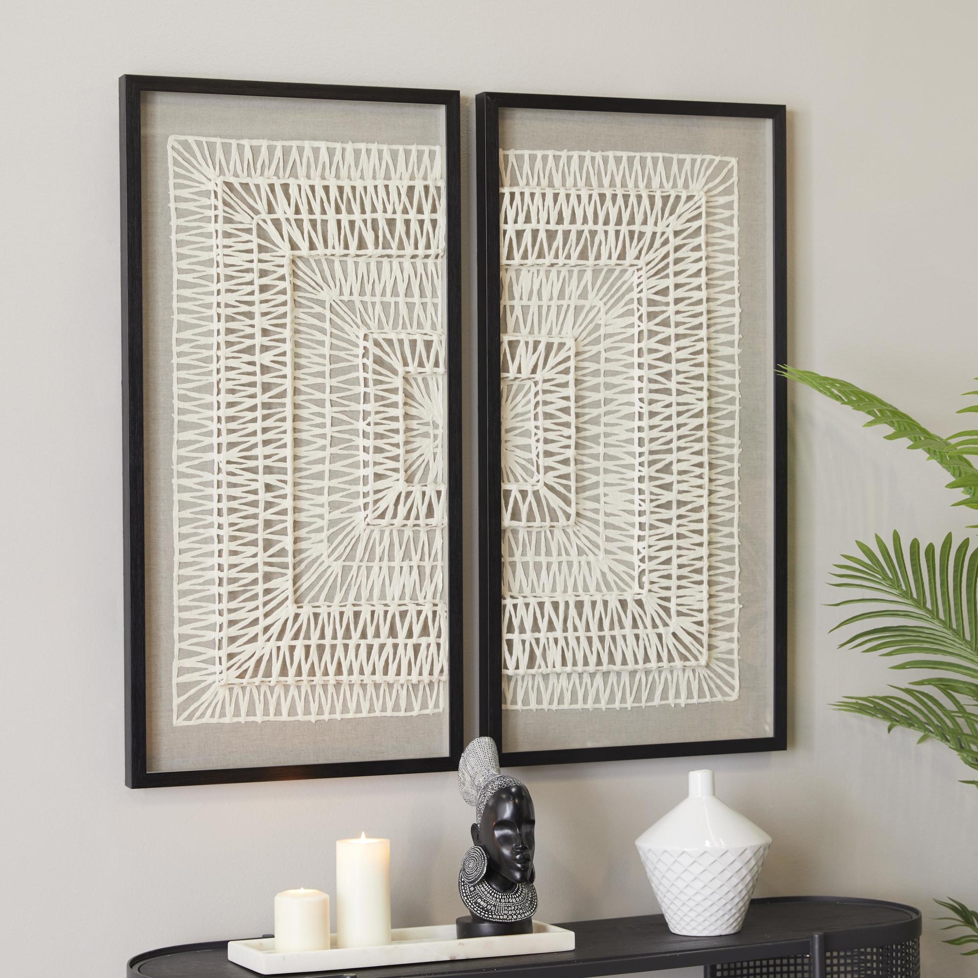 Set of 2 Geometric White Paper Handmade 3D Origami Home Shadow Box with Black Frame