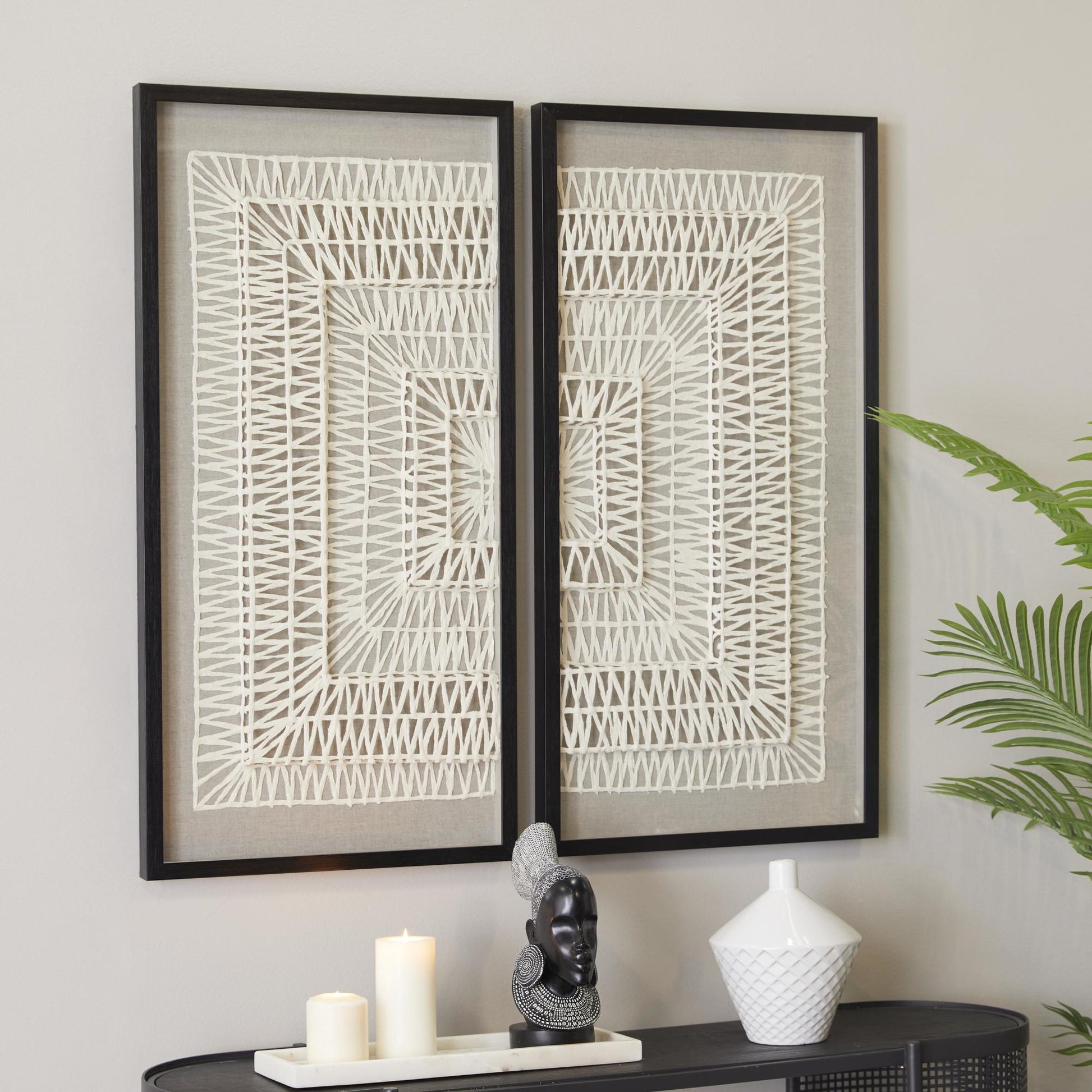 Set of 2 Geometric White Paper Handmade 3D Origami Home Shadow Box with Black Frame