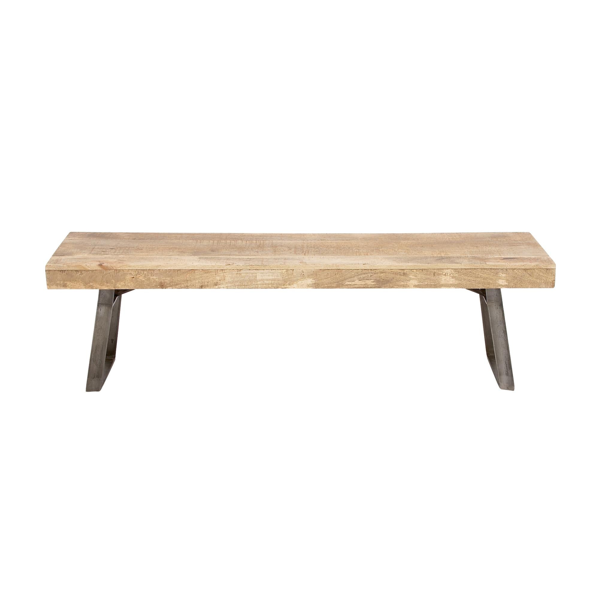 Light Brown Mango Wood Home Bench with Metal Legs