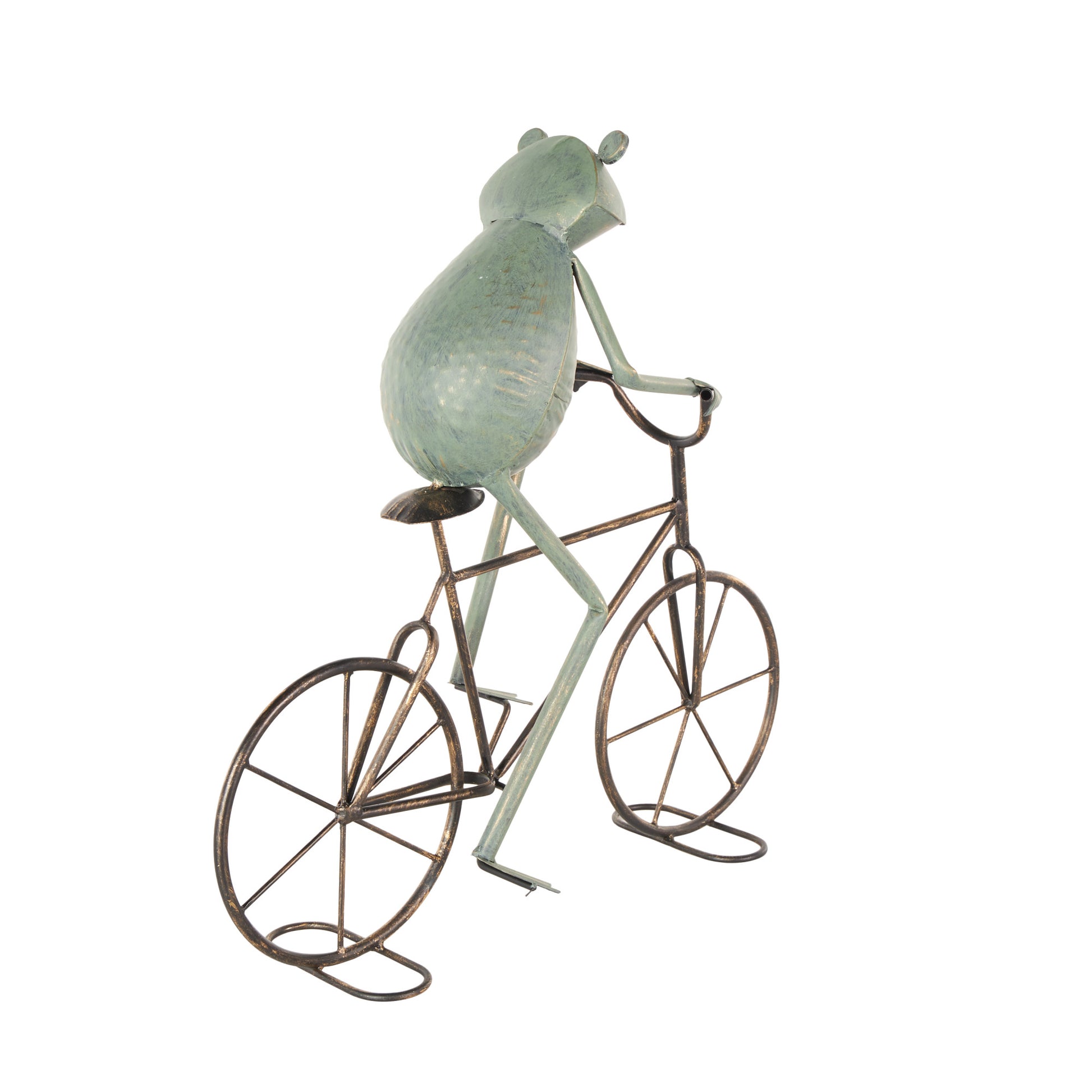 Frog Metal On Bicycle Decorative Garden Sculpture with Gold Accents 19" x 7" x 20"
