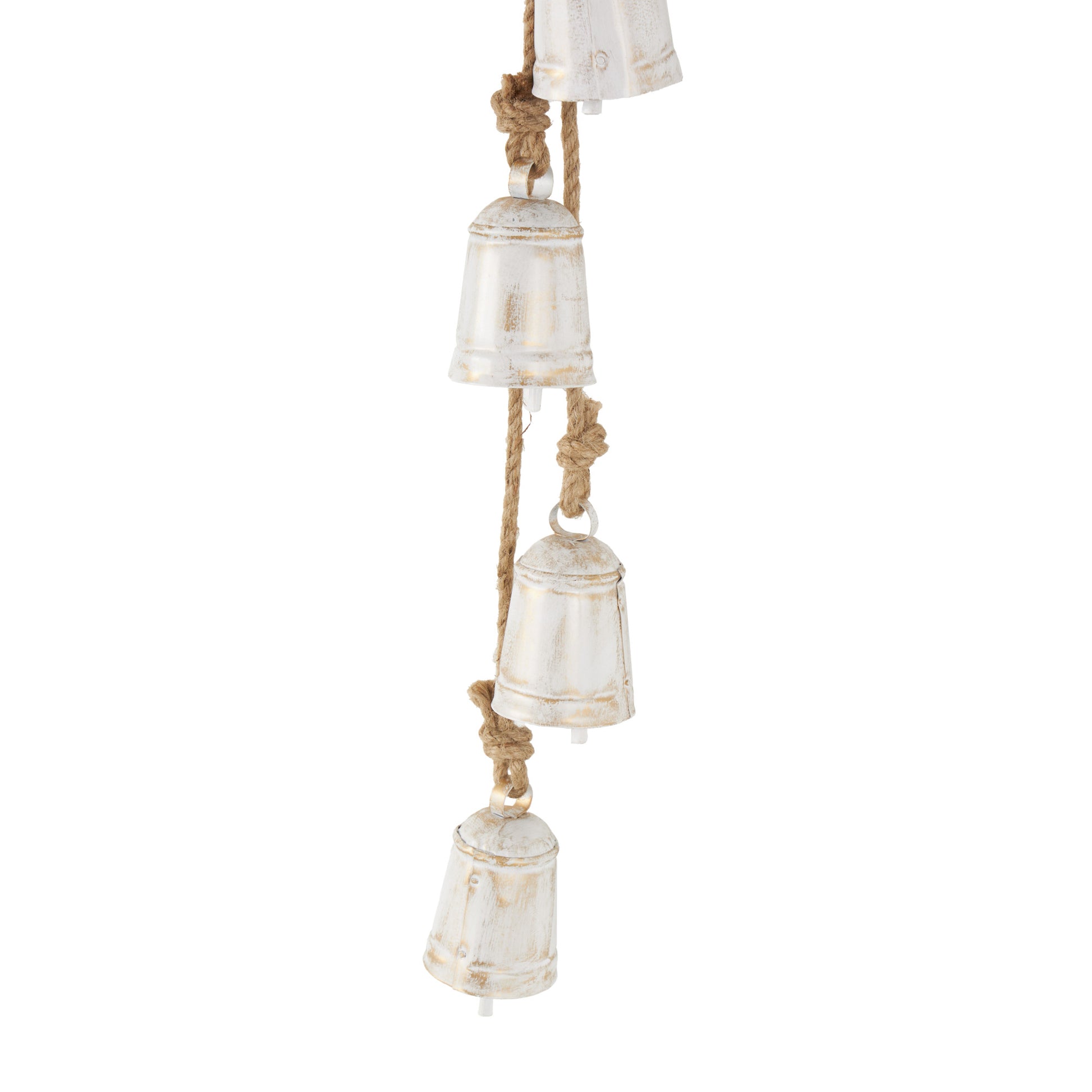 Metal Handmade Tibetan Inspired Indoor Outdoor Decorative Cow Bells with 4 Bells on Jute Hanging Rope