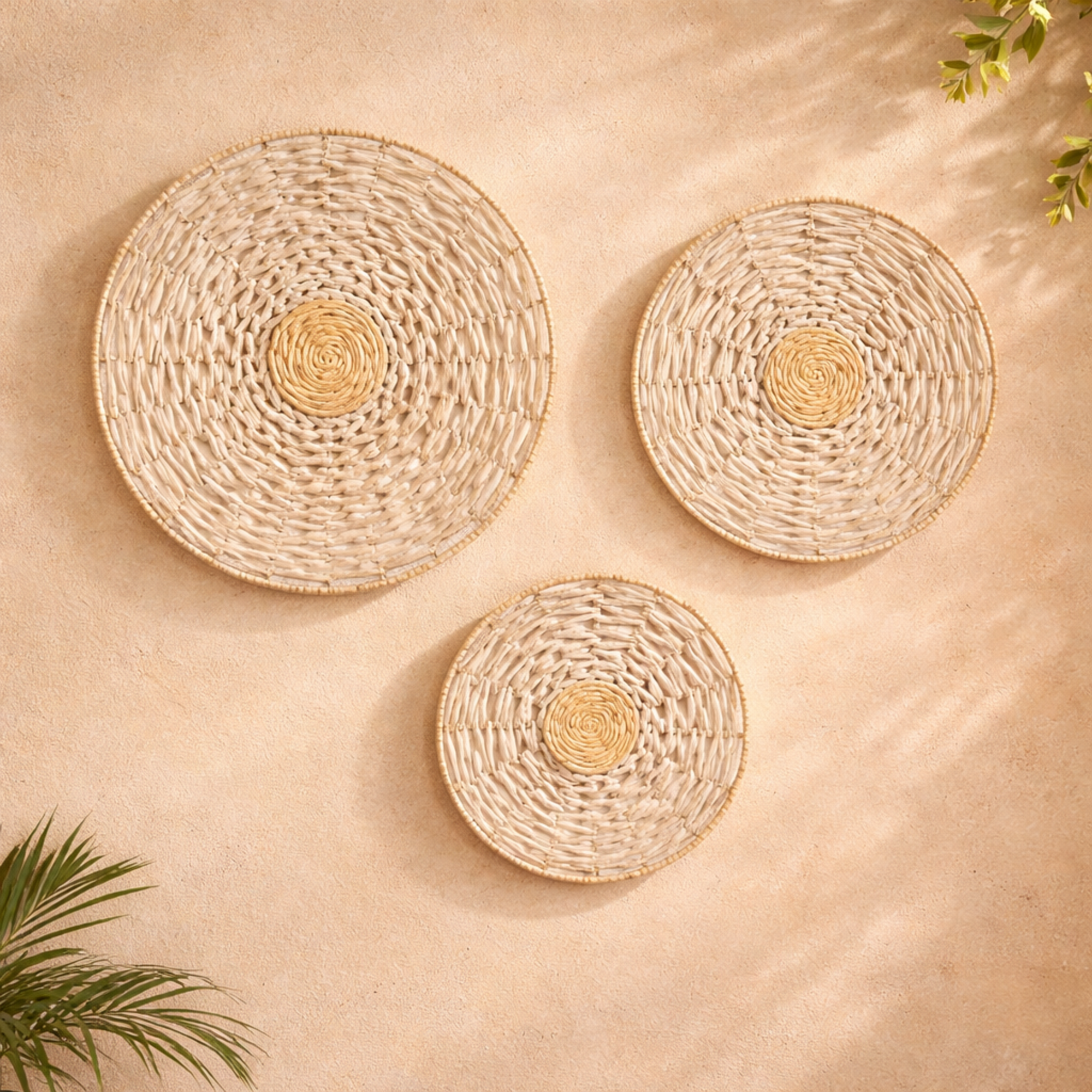 Set of 3 Plate Dried Plant Handmade Woven Basket Home Wall Decor Set of 3 20", 24", 28"H