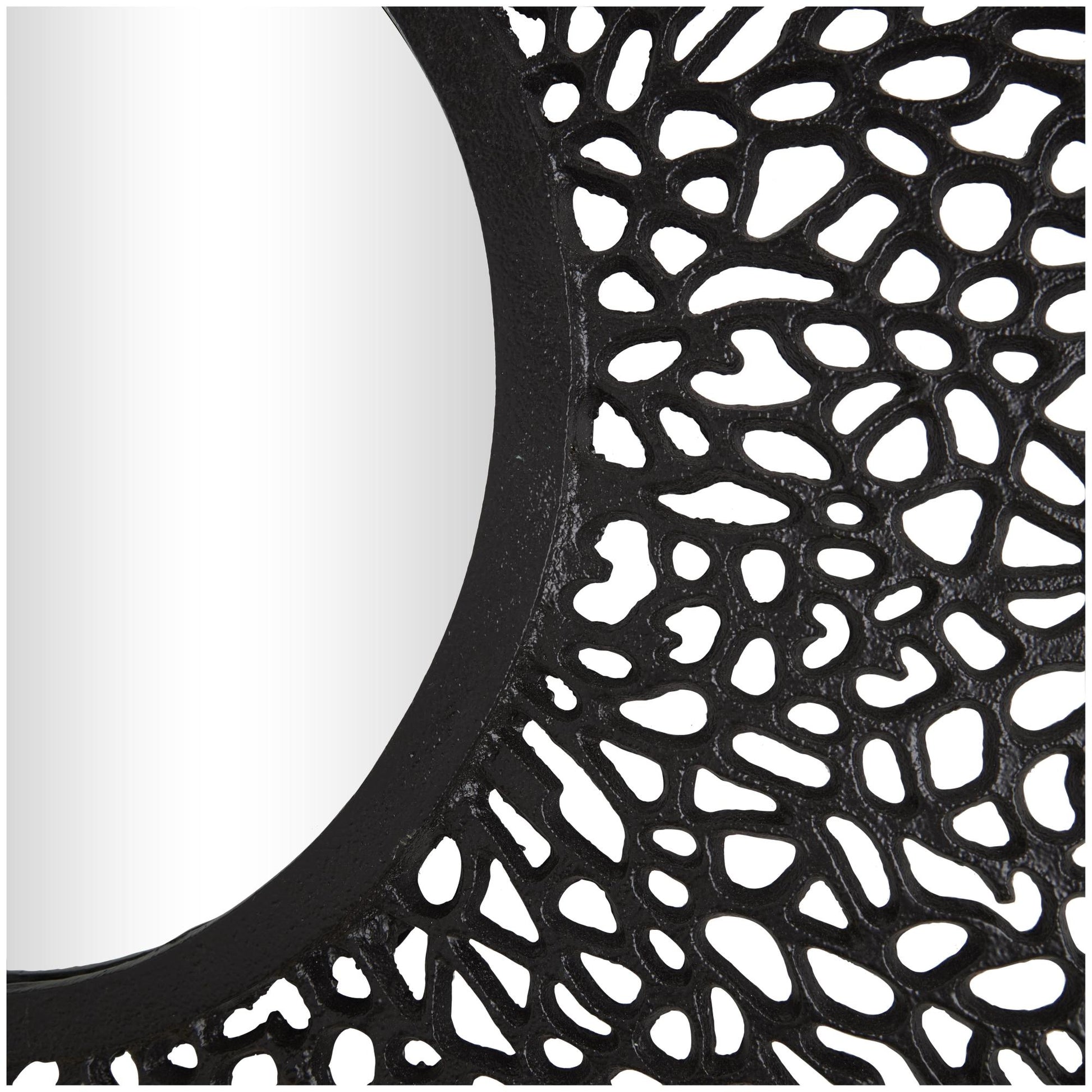 Abstract Black Aluminum Metal Room Wall Mirror with Open Lattice Frame