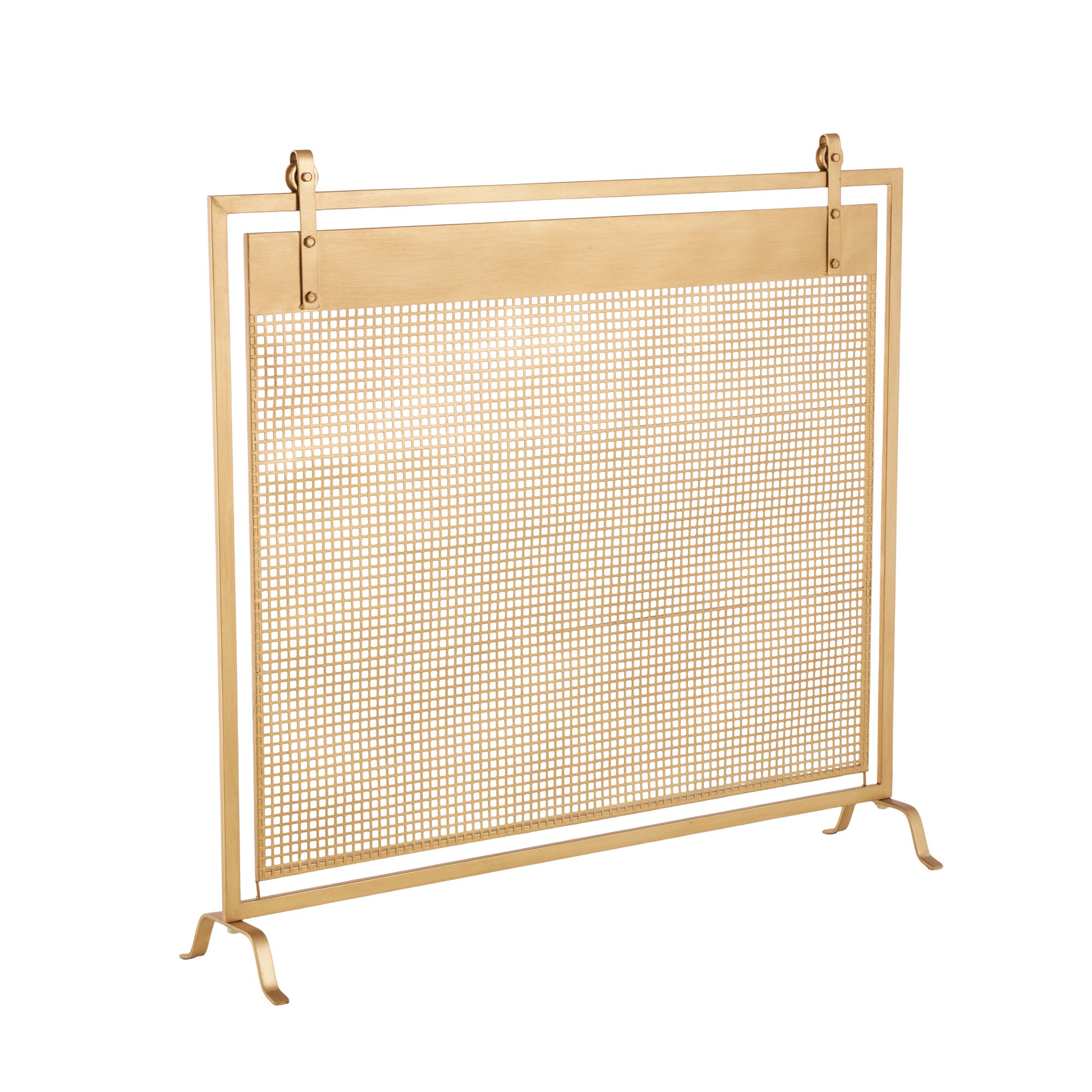 Geometric Metal Suspended Grid Style Single Panel Living Room Fireplace Screen with Bolted Detailing